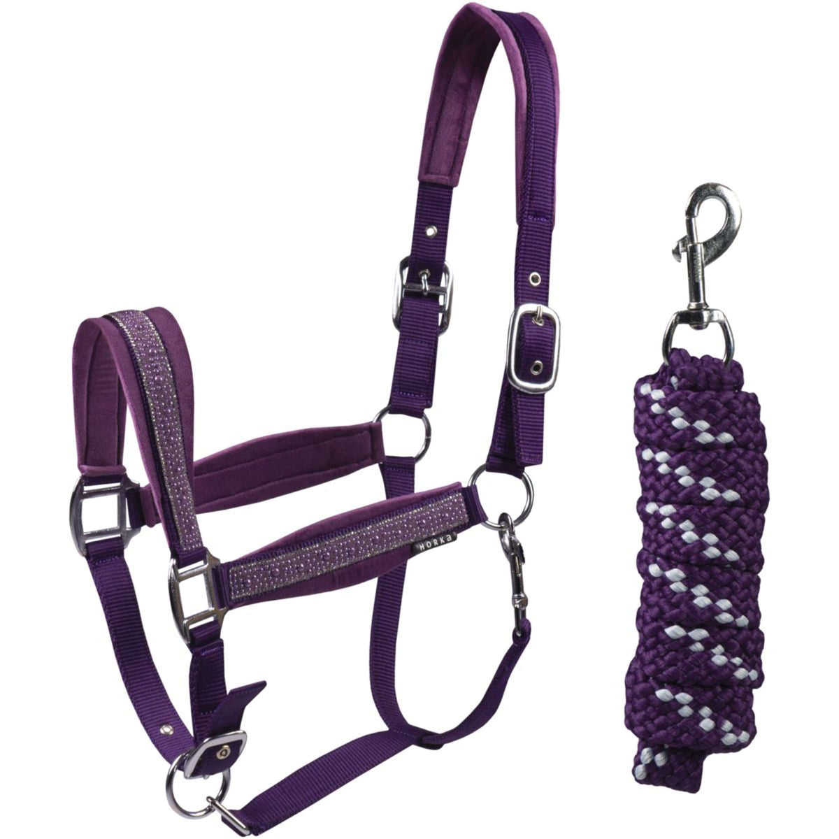 Horka Head Collar Set Equestrian Pro Crystals & Pearls Purple