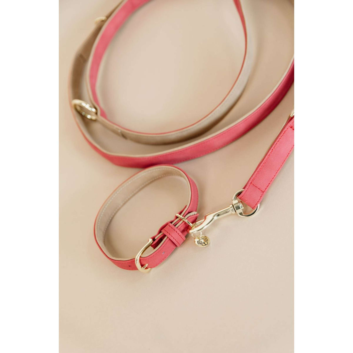 Kentucky Dog Leash Vegan Leather Red/Beige