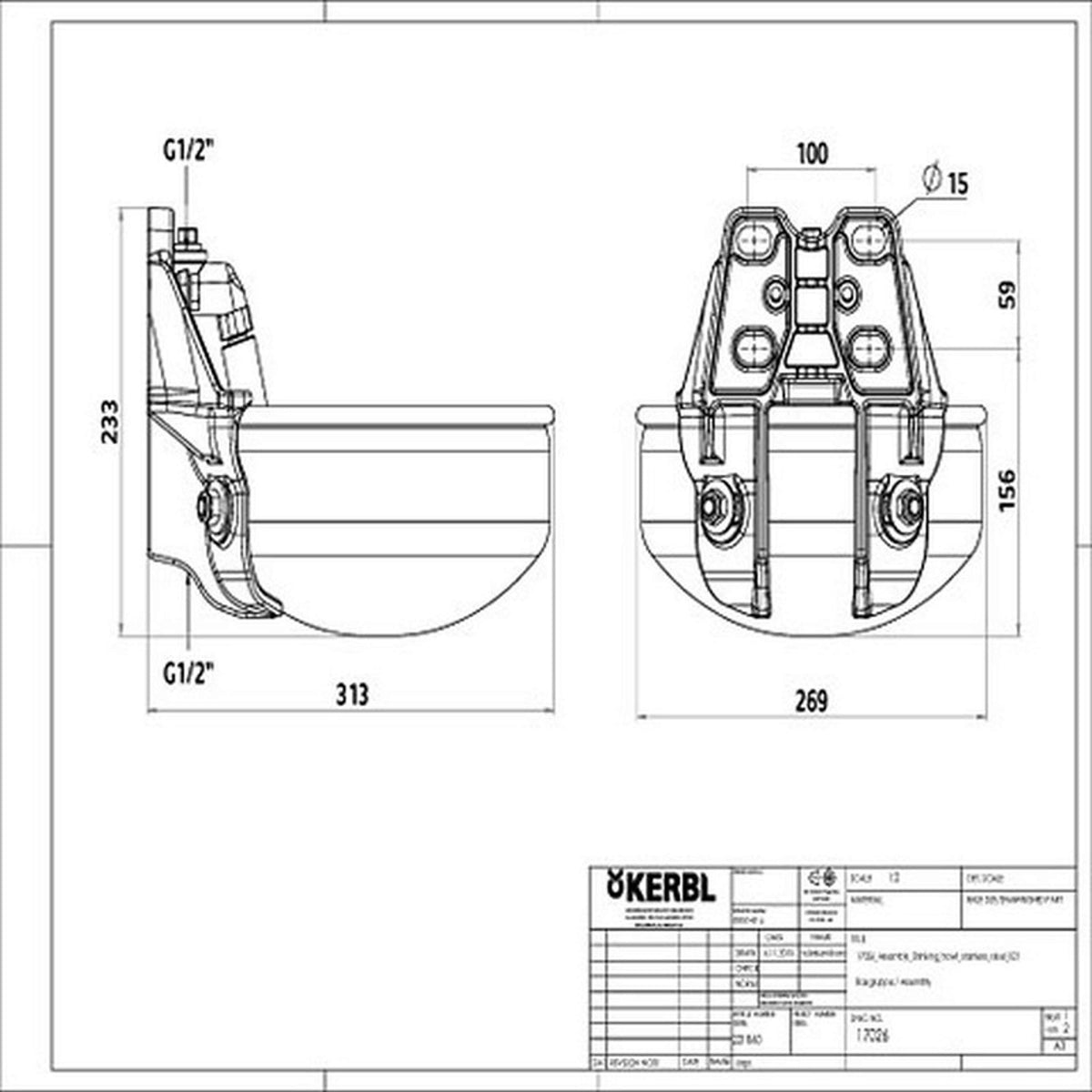 Kerbl Water Bowl Stainless Steel with Tube Valve