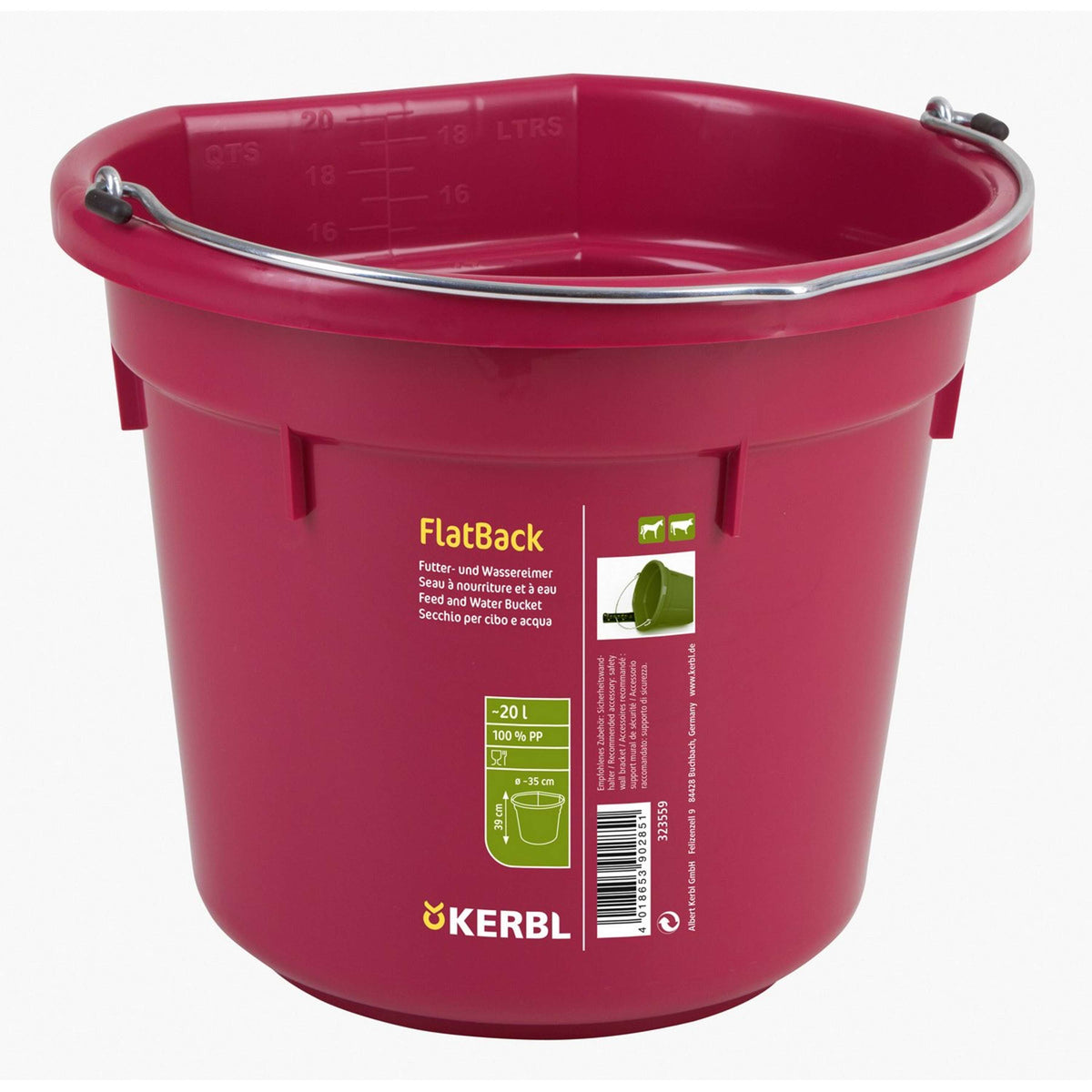 Kerbl Feed and Water Bucket Flatback Pink