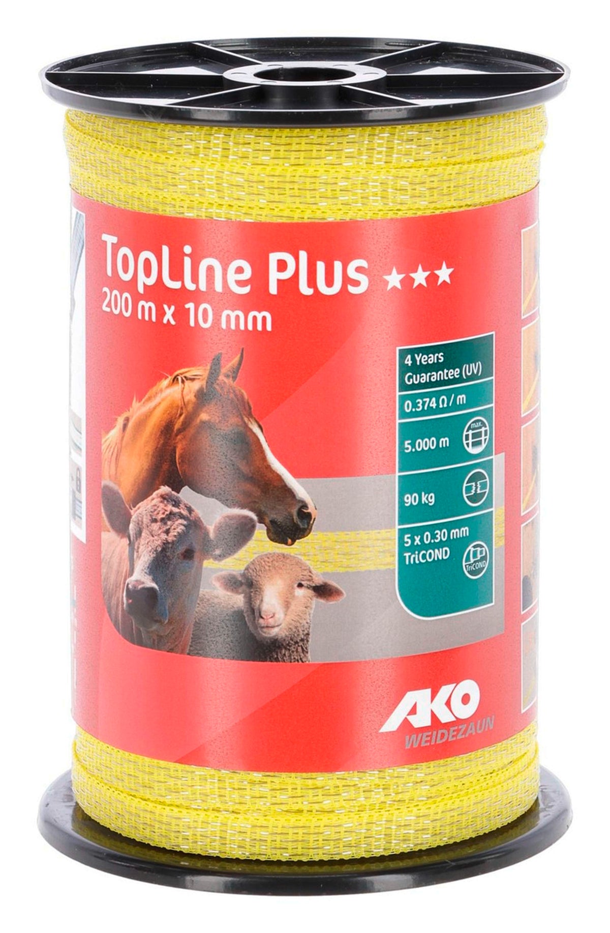 Ako Fencing Ribbon TopLine Plus 10mm x200m TriCond Yellow