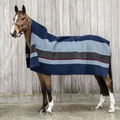 Kentucky Fleece Rug Heavy Square Stripes Navy/Grey Dots