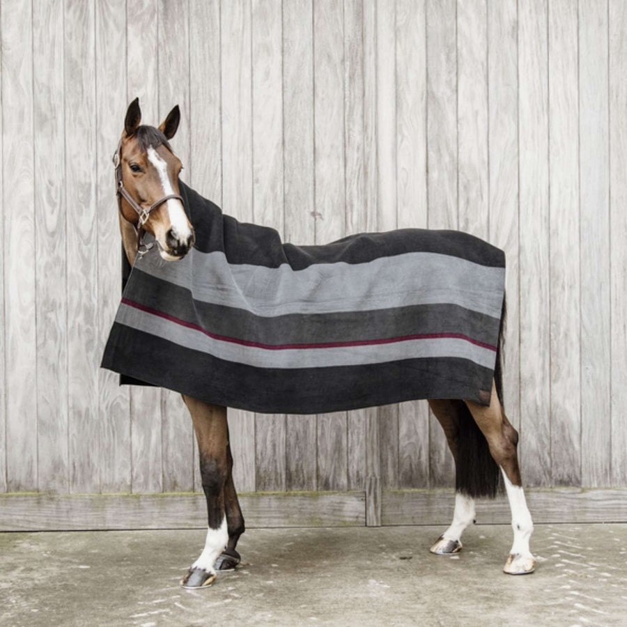Kentucky Fleece Rug Heavy Square Stripes Black/Grey