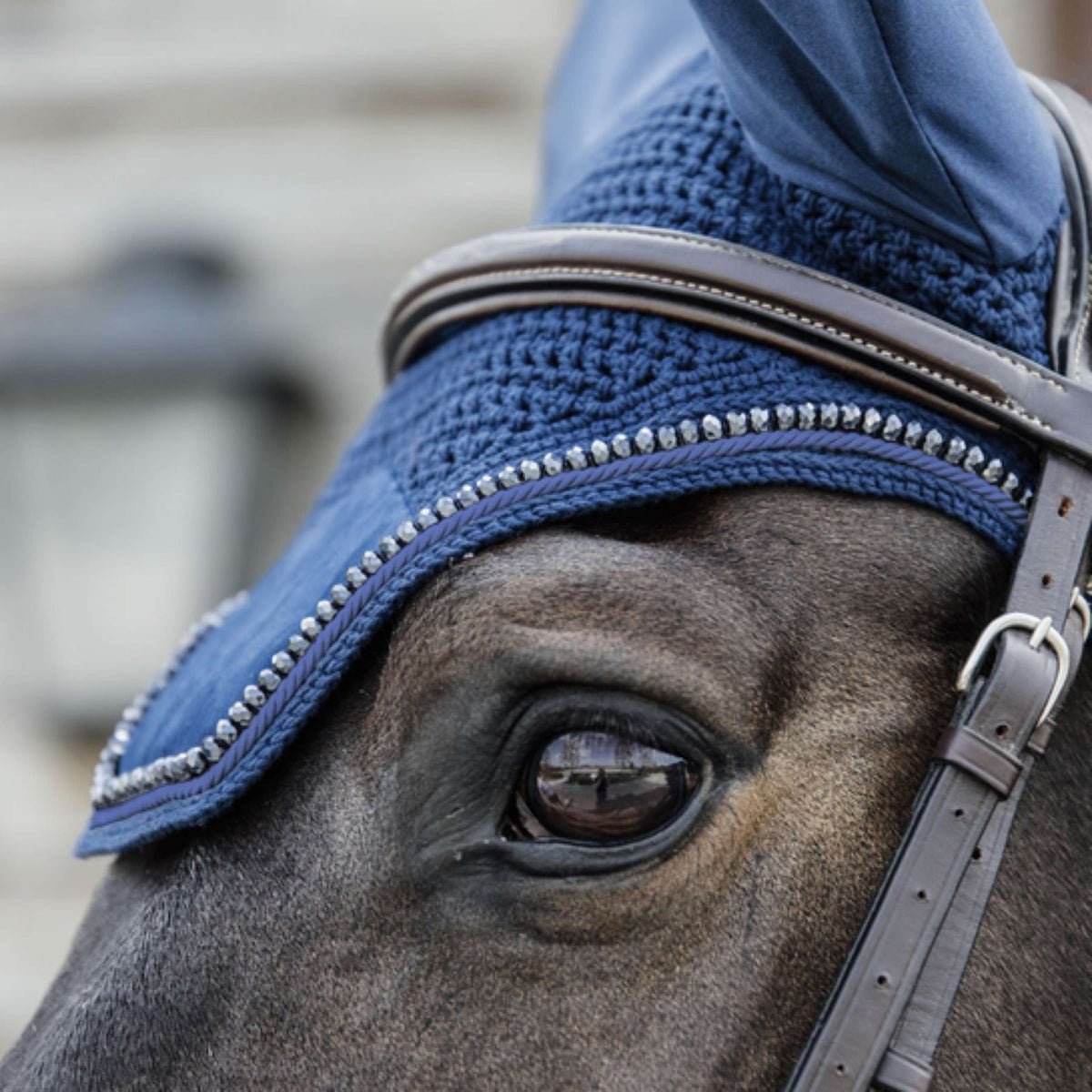 Kentucky Ear Cover Wellington Velvet Pearls Navy