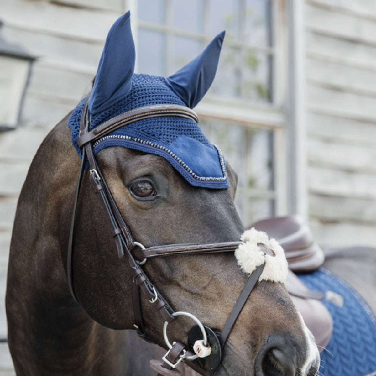 Kentucky Ear Cover Wellington Velvet Pearls Navy