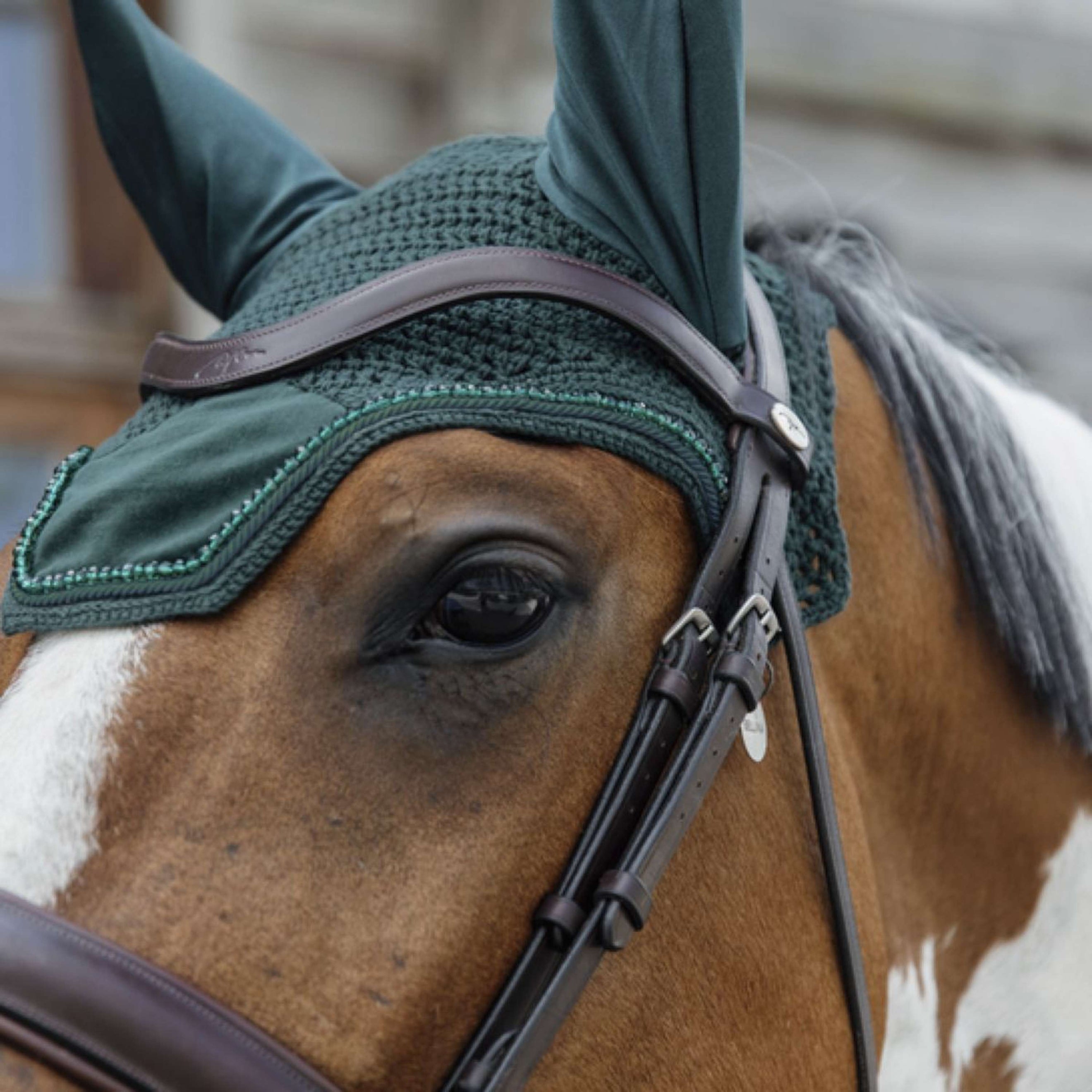 Kentucky Ear Cover Wellington Velvet Pearls Pine Green