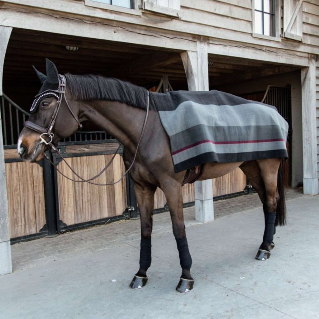Kentucky Fleece Rug Heavy Square Stripes Black/Grey