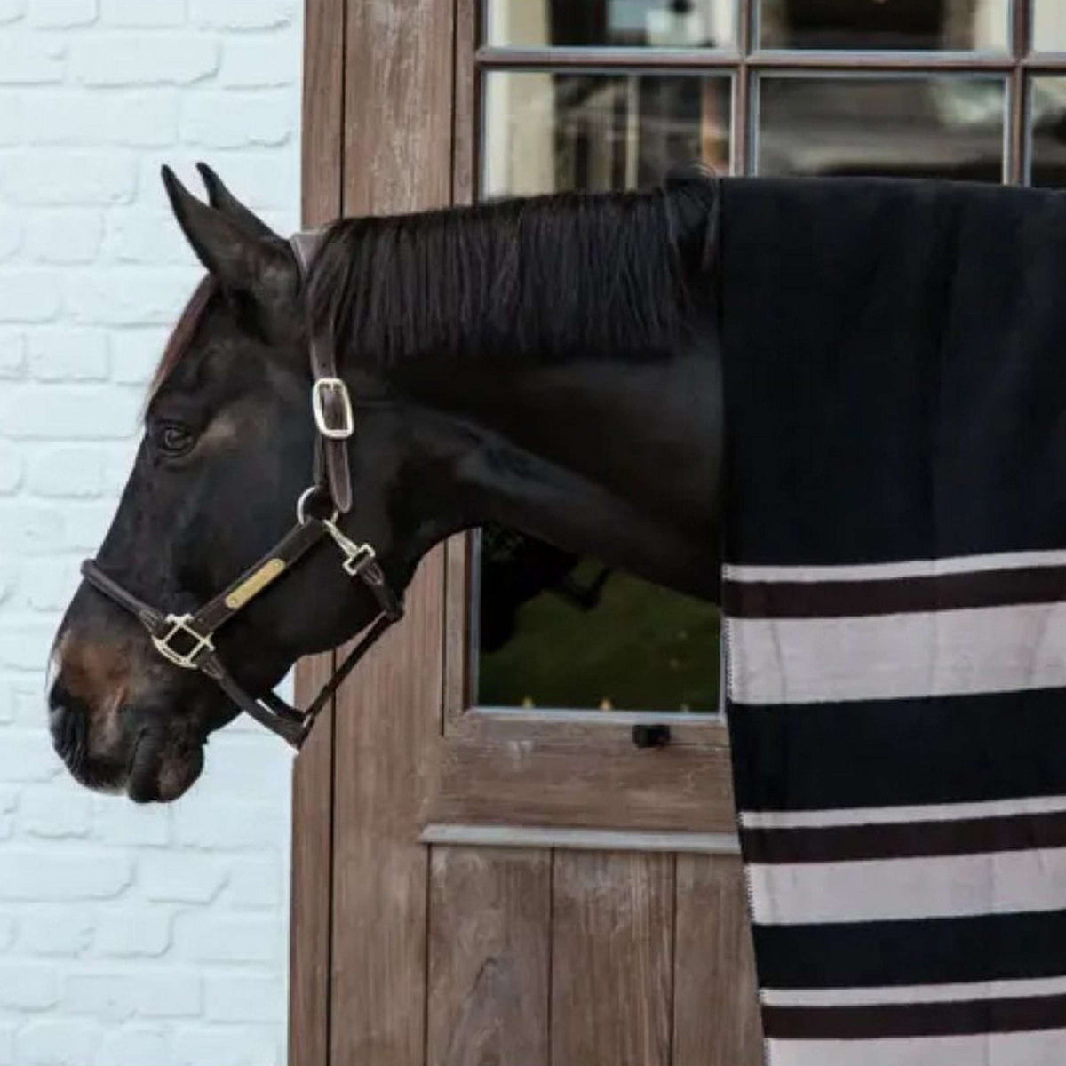 Kentucky Fleece Rug Heavy Square Stripes Brown/Beige