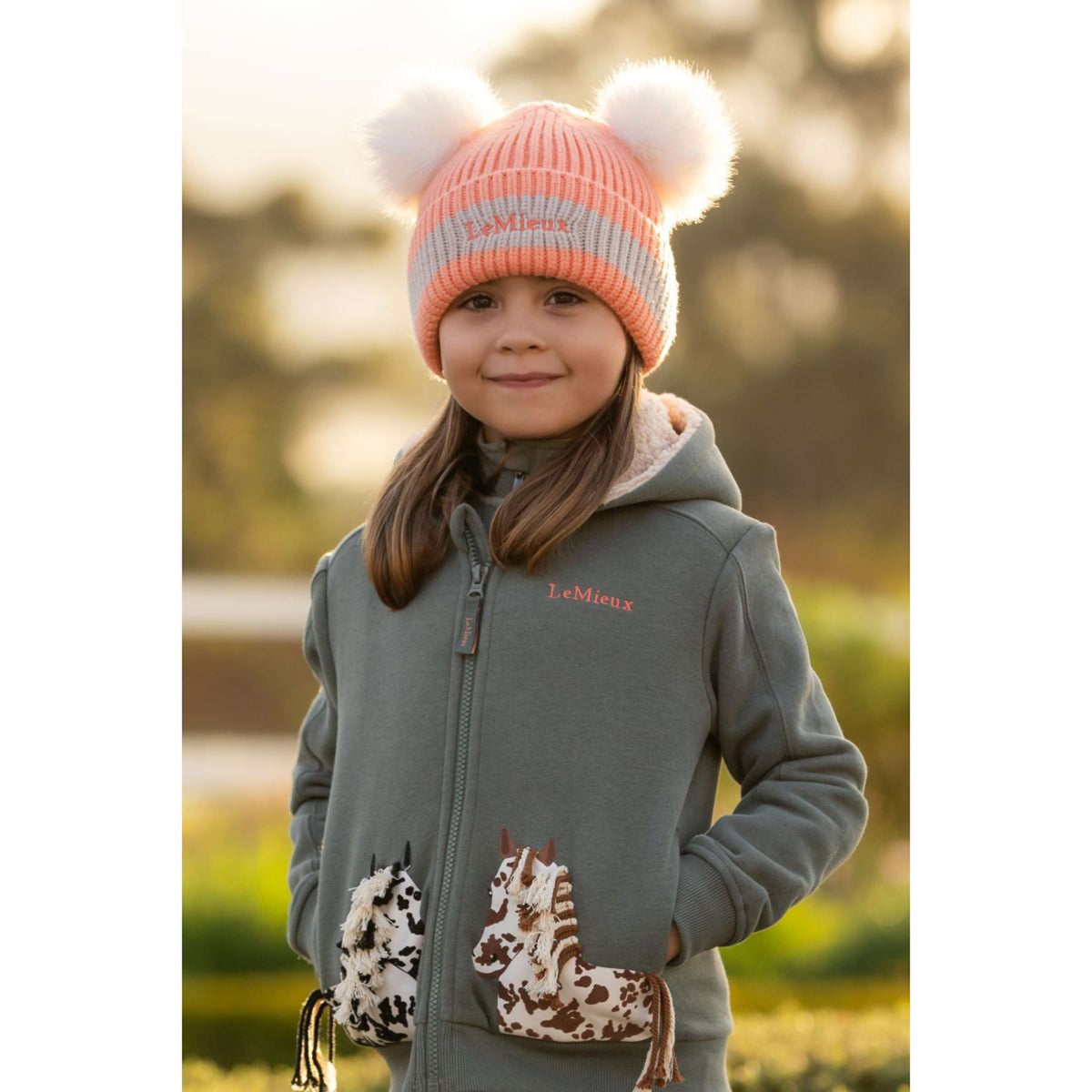 LeMieux Beanie Mini Double Pom Kids Peach Punch
