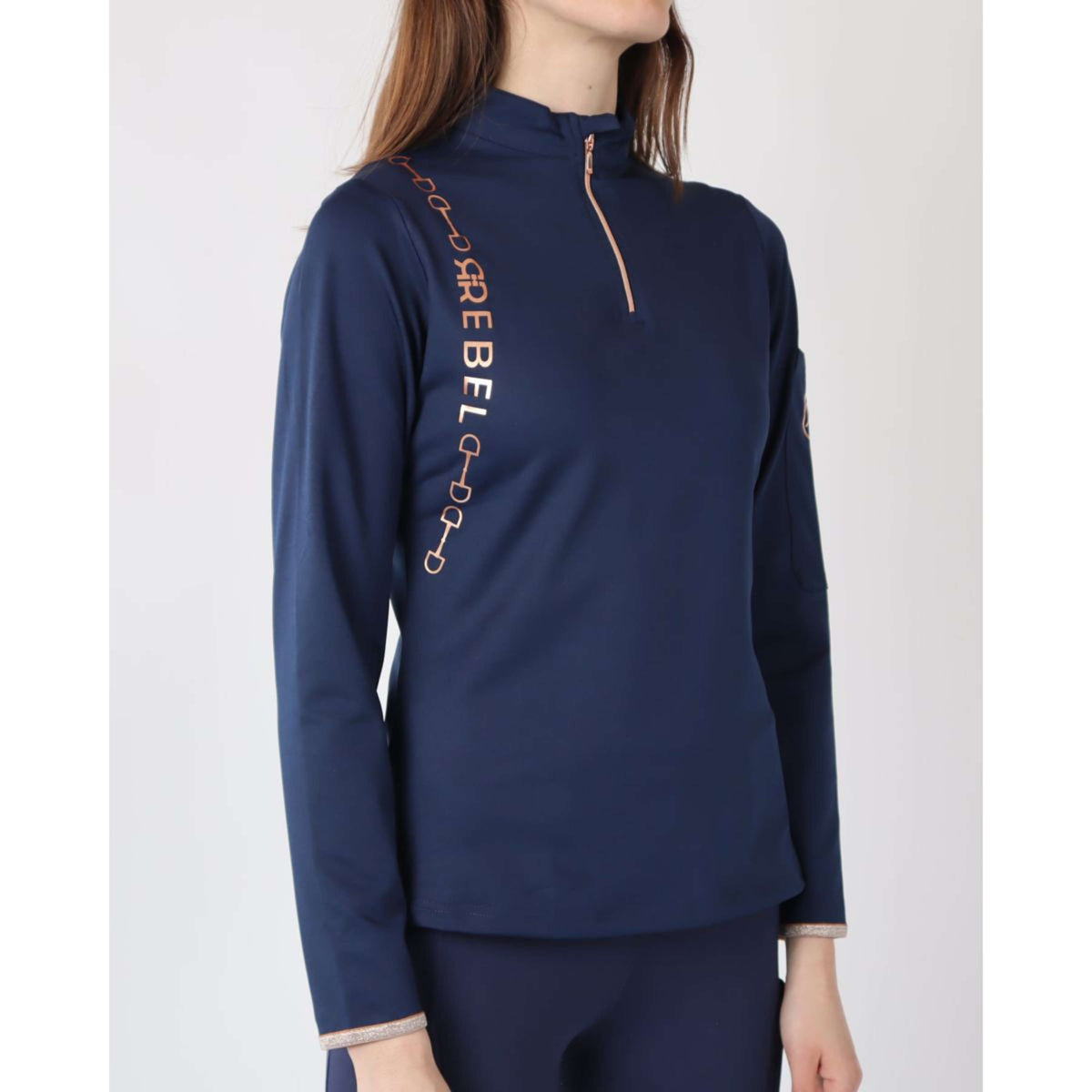 Rebel Long Sleeve Shirt Bid-Chain Rose Gold Logo Navy