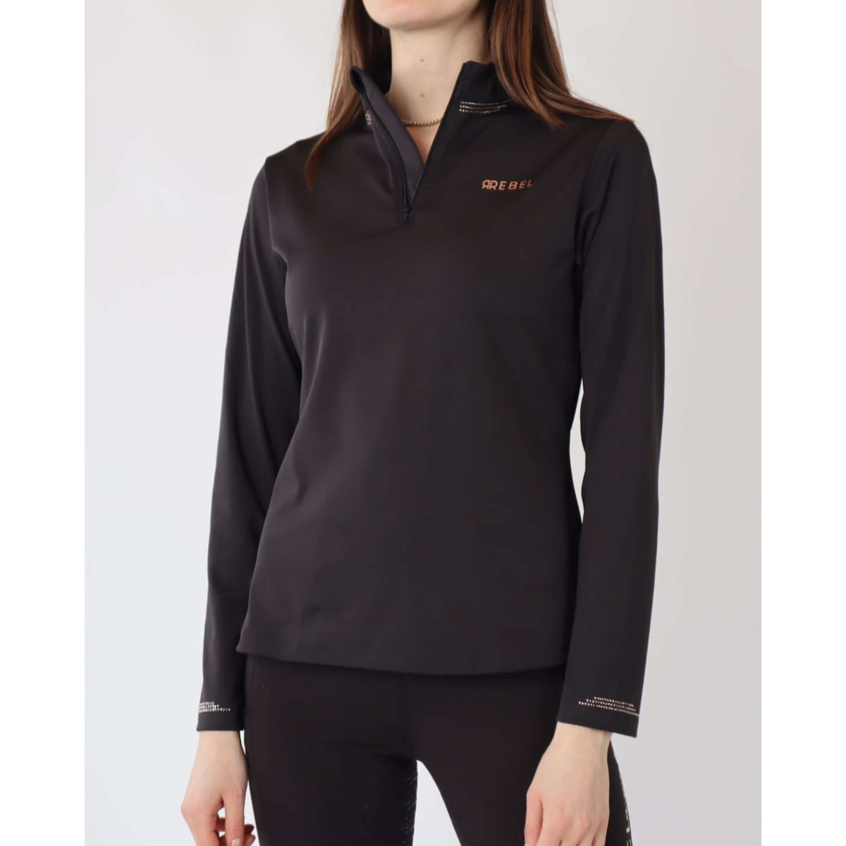 Rebel Long Sleeve Shirt Crystal Rose Gold Logo Black