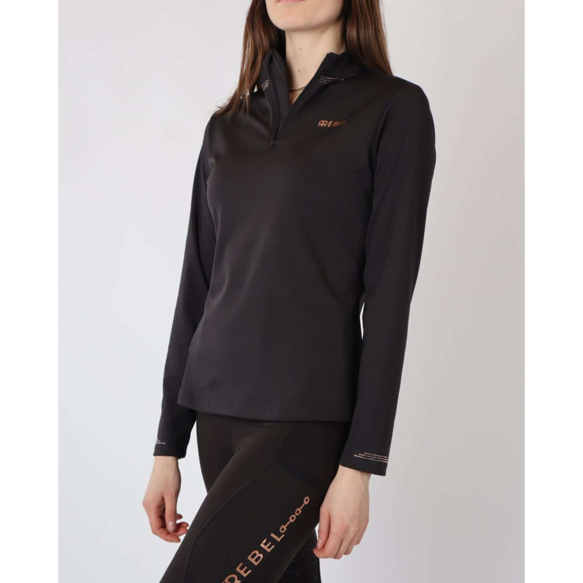 Rebel Long Sleeve Shirt Crystal Rose Gold Logo Black