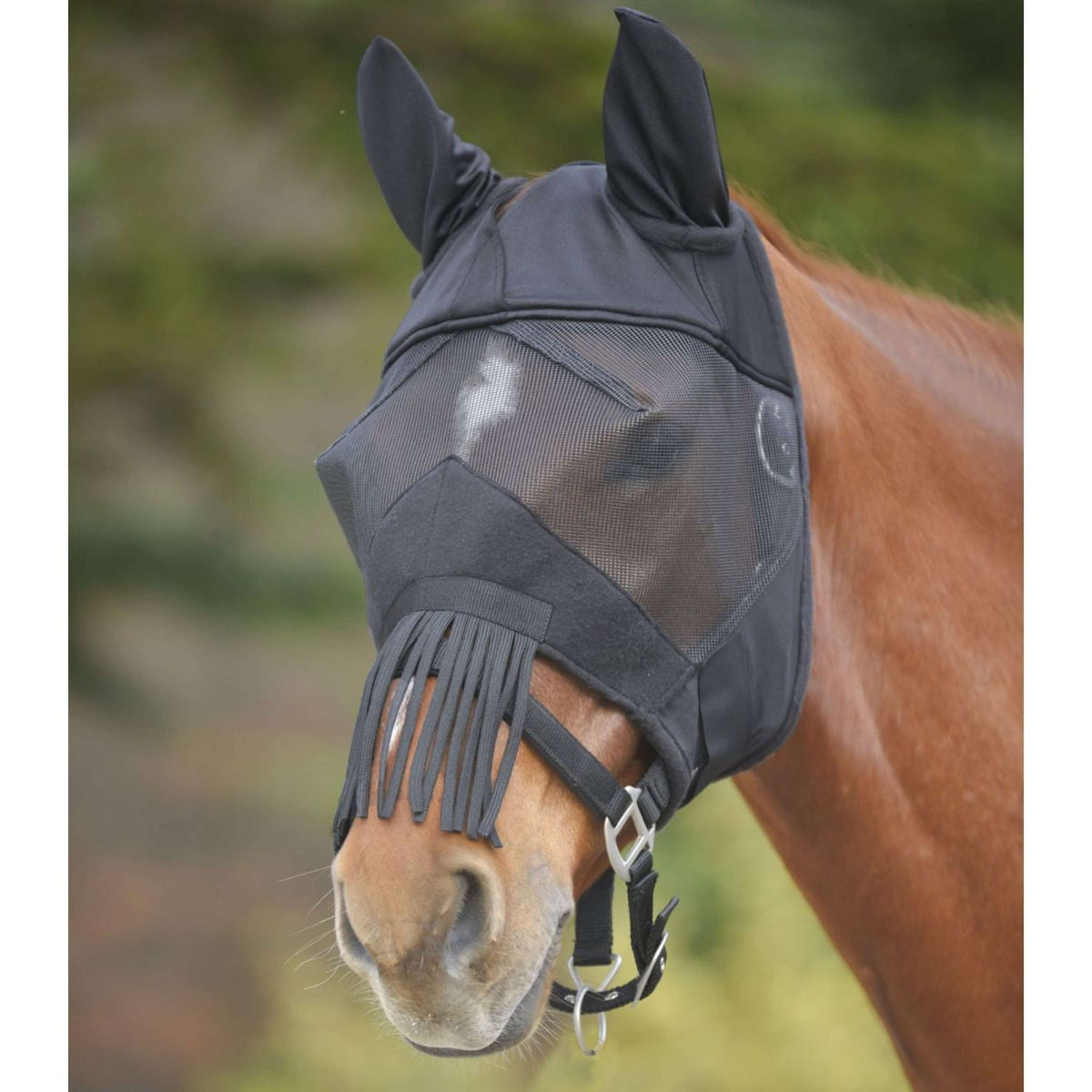 Waldhausen Fly Mask Premium with Ears and Tassels Black