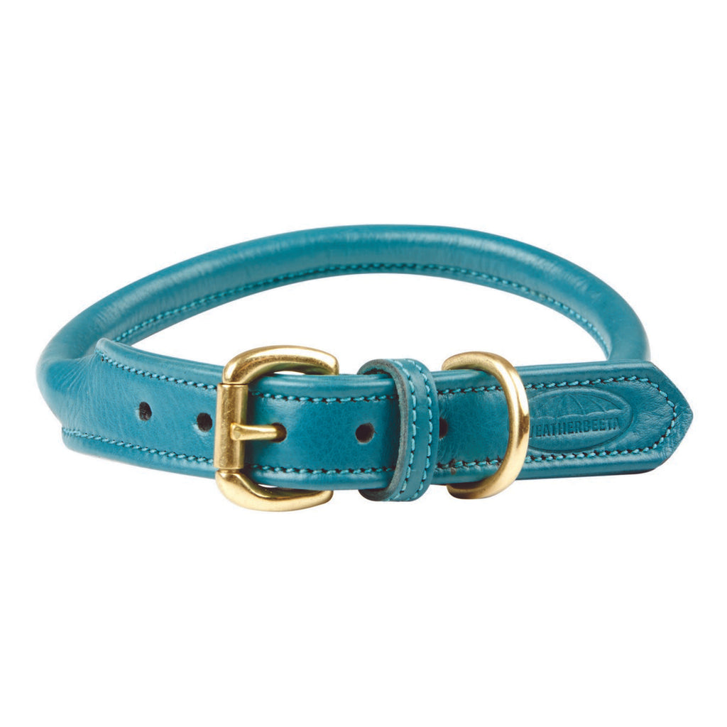 WeatherBeeta Dog Collar Rolled Leather Teal