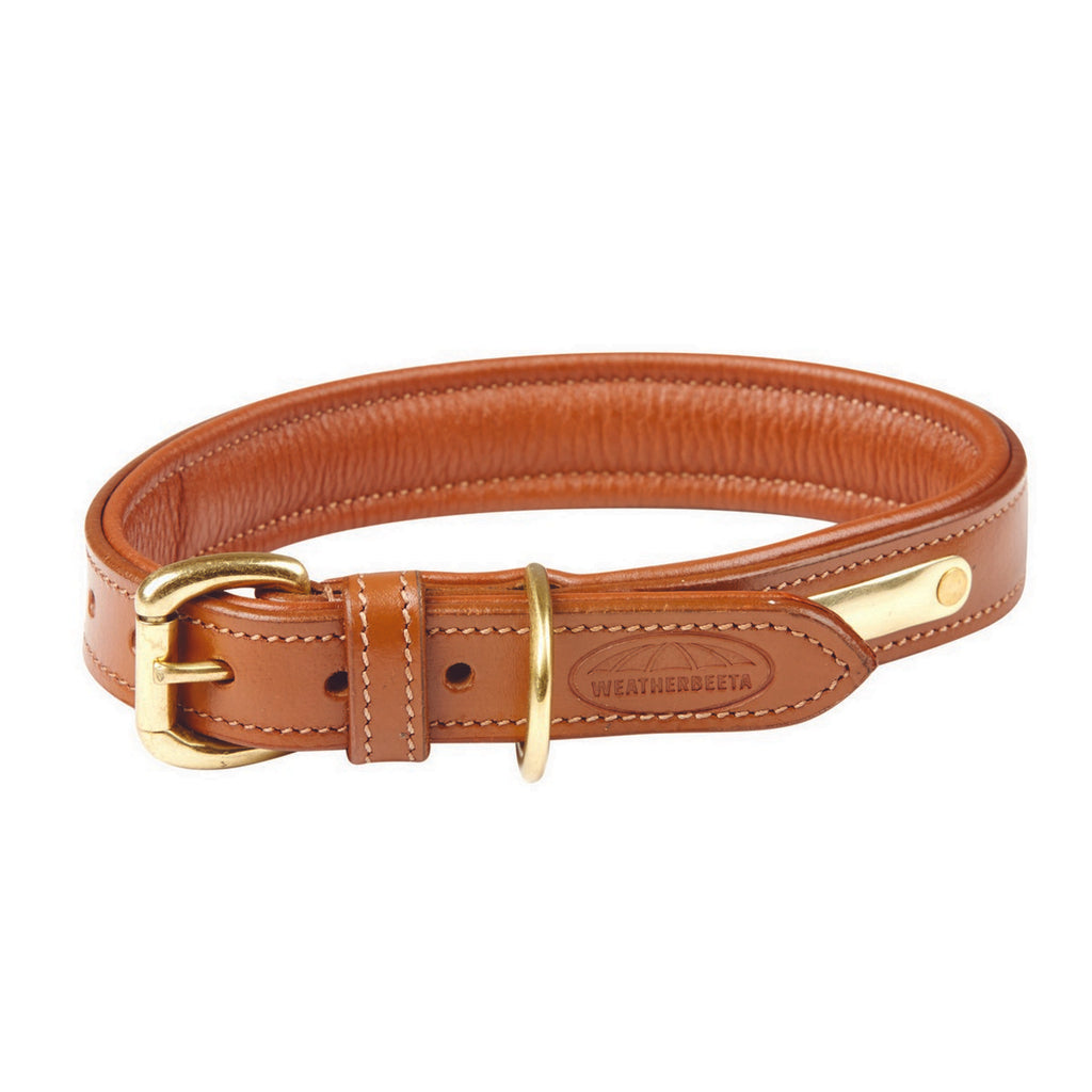 WeatherBeeta Dog Collar Padded Leather Tan
