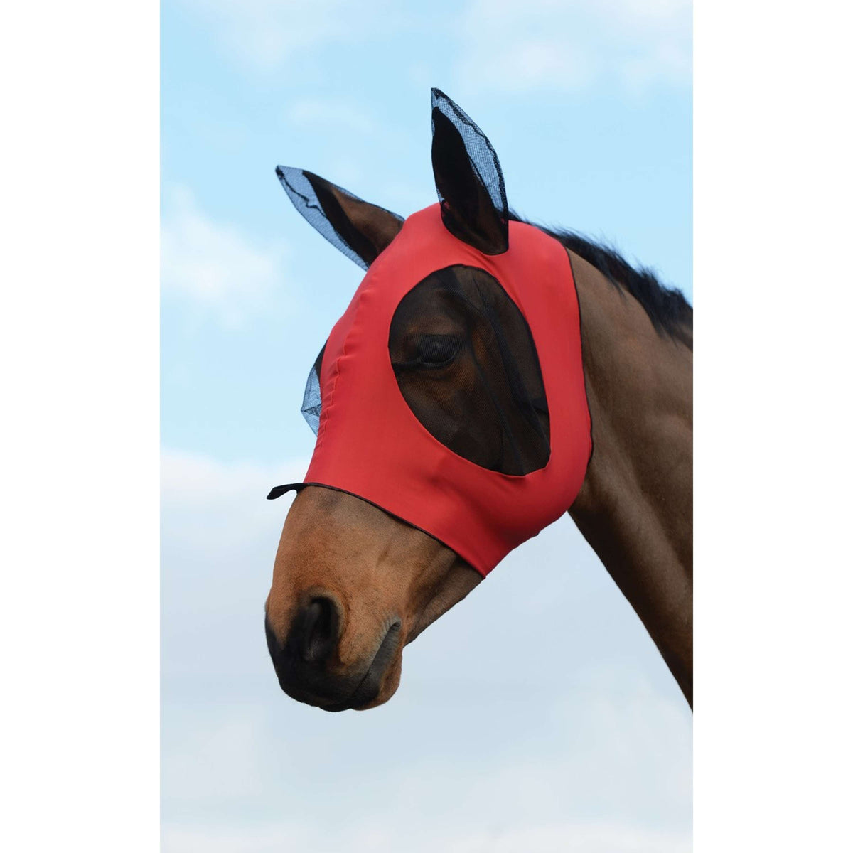 Weatherbeeta Fly Mask Stretch Bug Eye Saver with Ears red / black