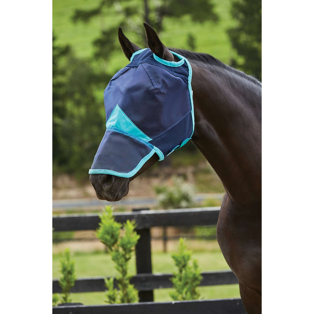 Weatherbeeta Fly Mask Comfitec Fine Mesh with Nose Navy/Turquoise