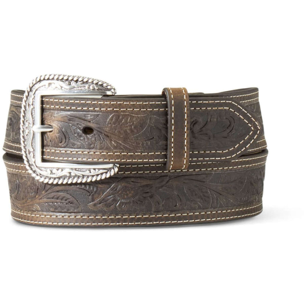 Ariat Belt Tooled Double Stitched Brown