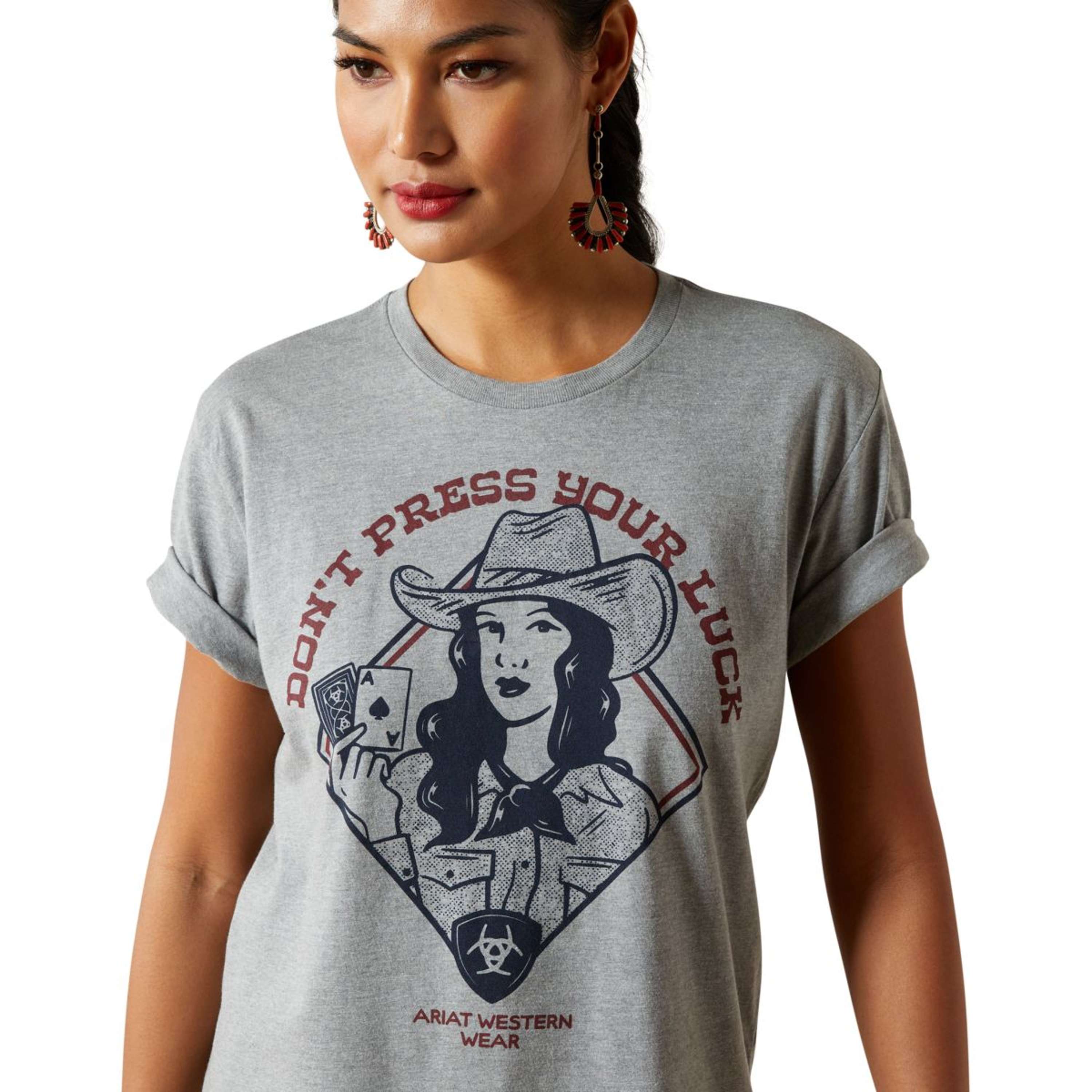 Ariat T-Shirt Don't Press Your Luck Women Ice Blue