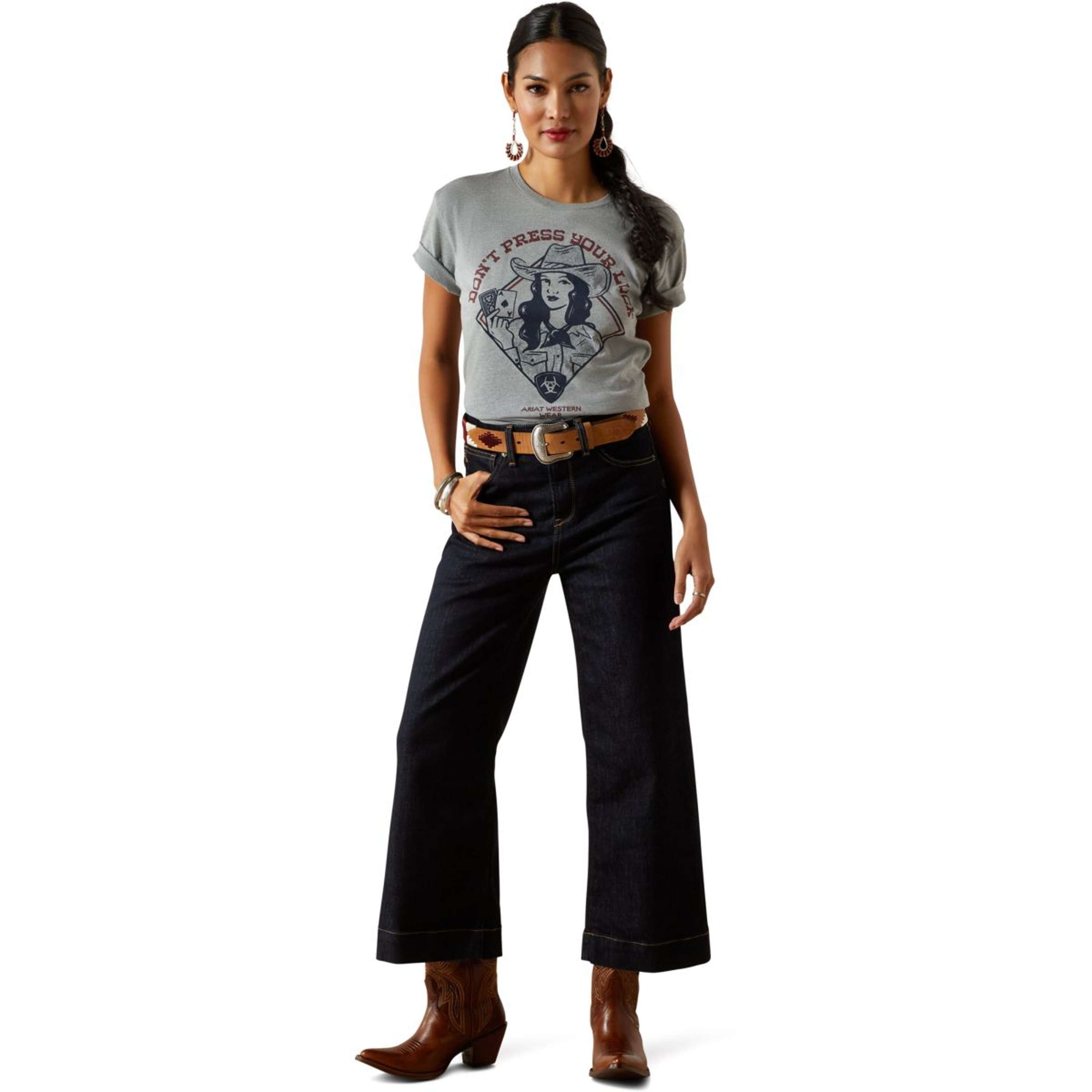 Ariat T-Shirt Don't Press Your Luck Women Ice Blue