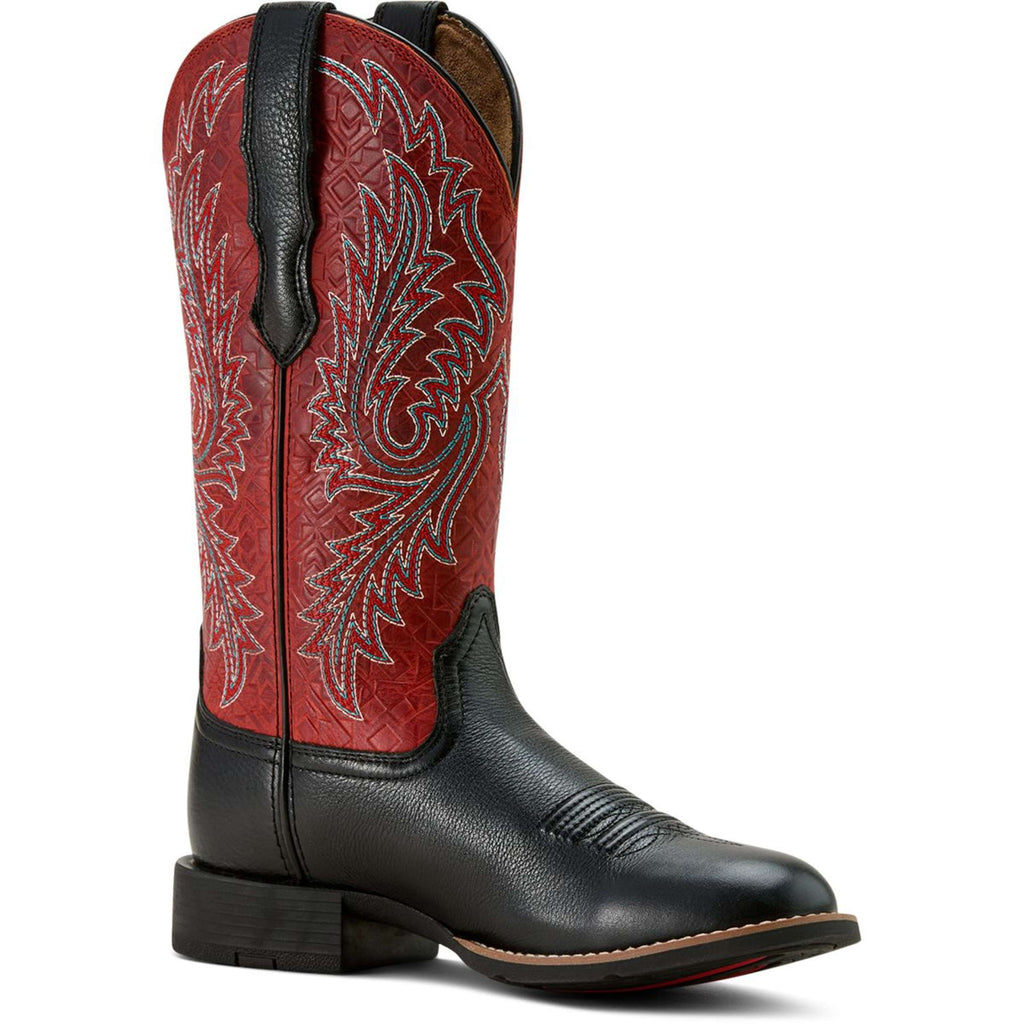 Ariat Western Boots Round Up Stretchfit Women Black Deertan/Garnet Emboss