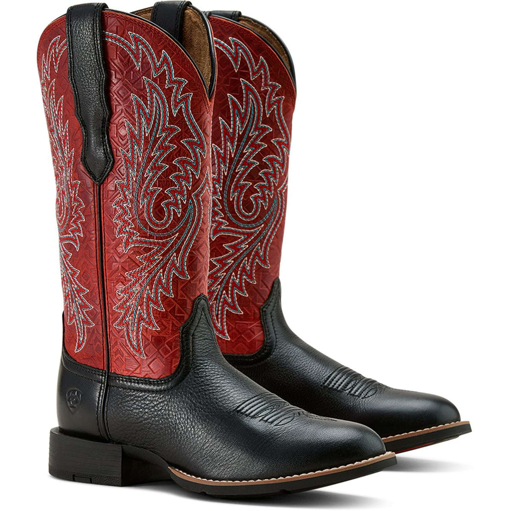 Ariat Western Boots Round Up Stretchfit Women Black Deertan/Garnet Emboss