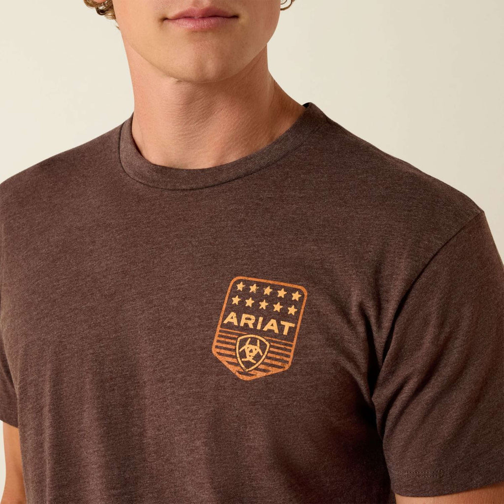 Ariat T-Shirt Strip Patriotic Badge Tee Men Brown Heather
