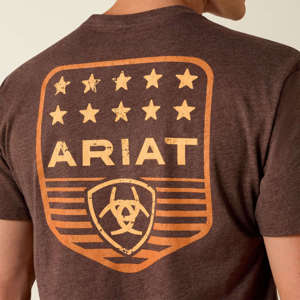 Ariat T-Shirt Strip Patriotic Badge Tee Men Brown Heather