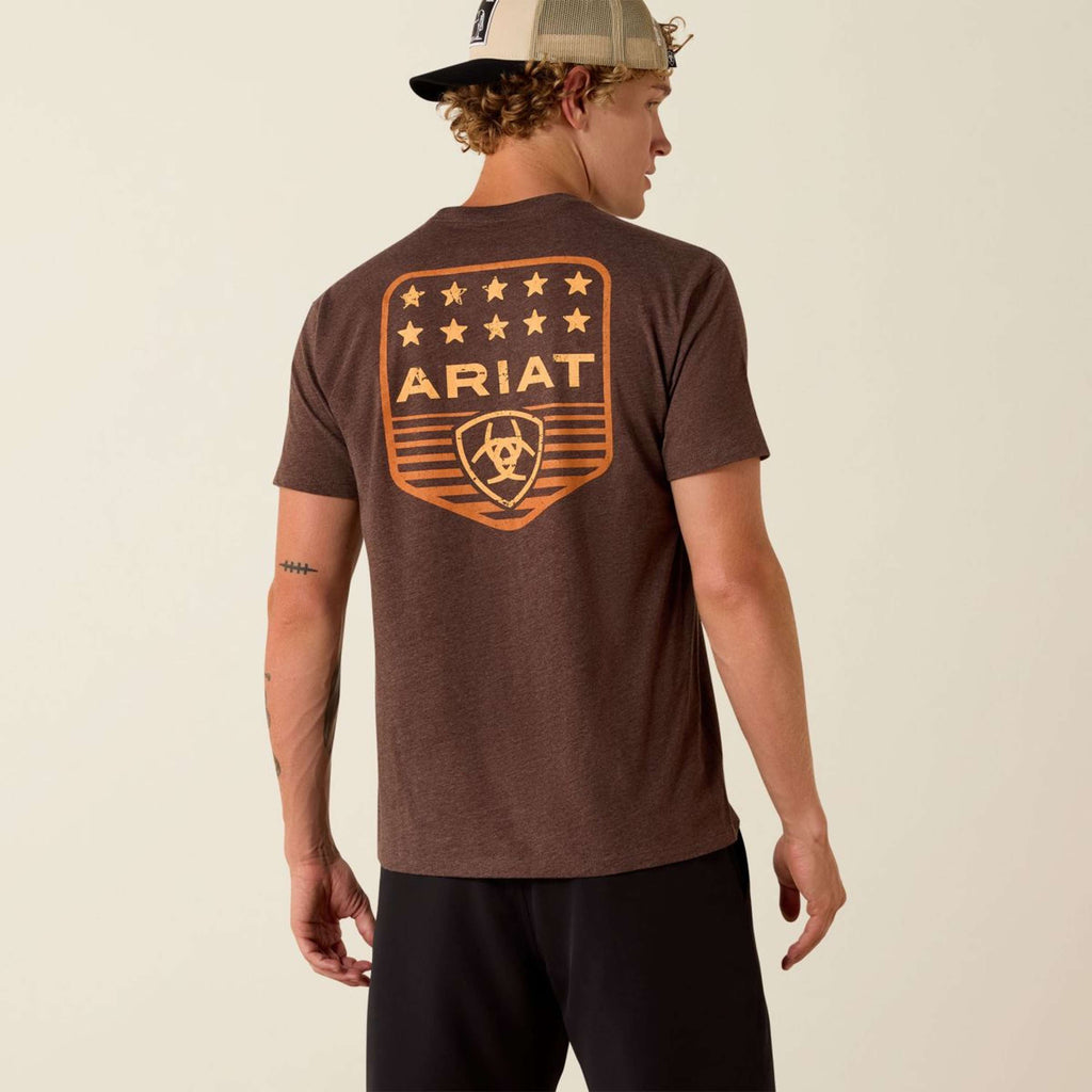 Ariat T-Shirt Strip Patriotic Badge Tee Men Brown Heather
