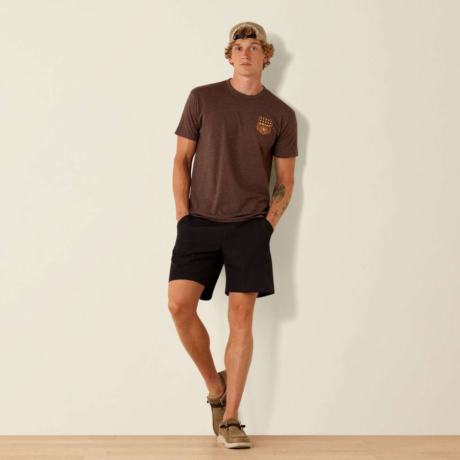 Ariat T-Shirt Strip Patriotic Badge Tee Men Brown Heather