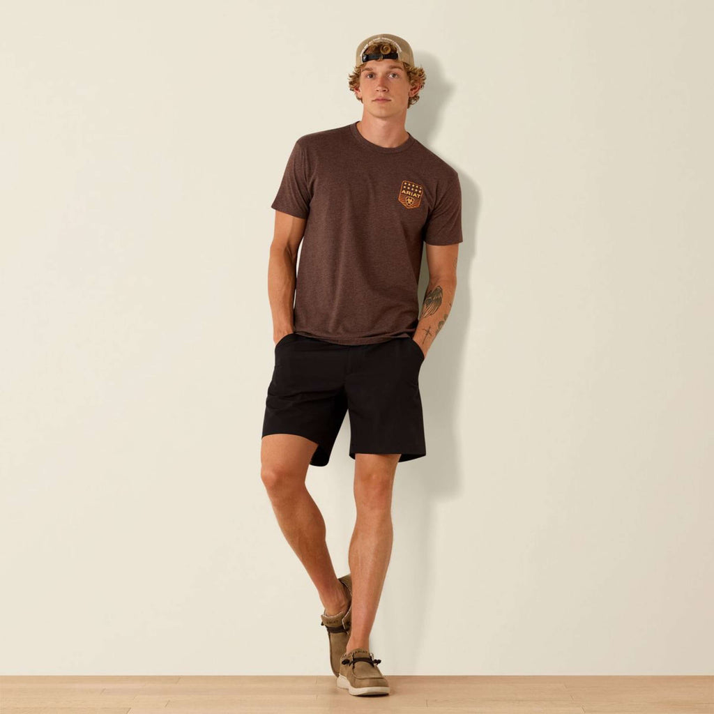 Ariat T-Shirt Strip Patriotic Badge Tee Men Brown Heather