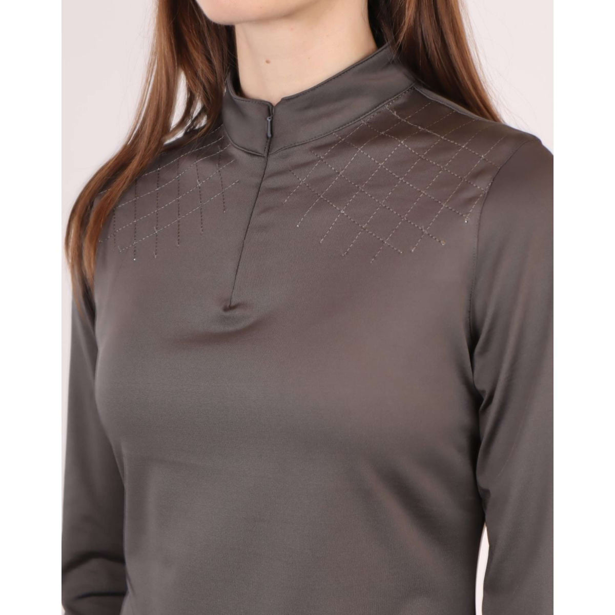 Montar Poloshirt Hilma Tone in Tone Crystals Long Sleeves Grey