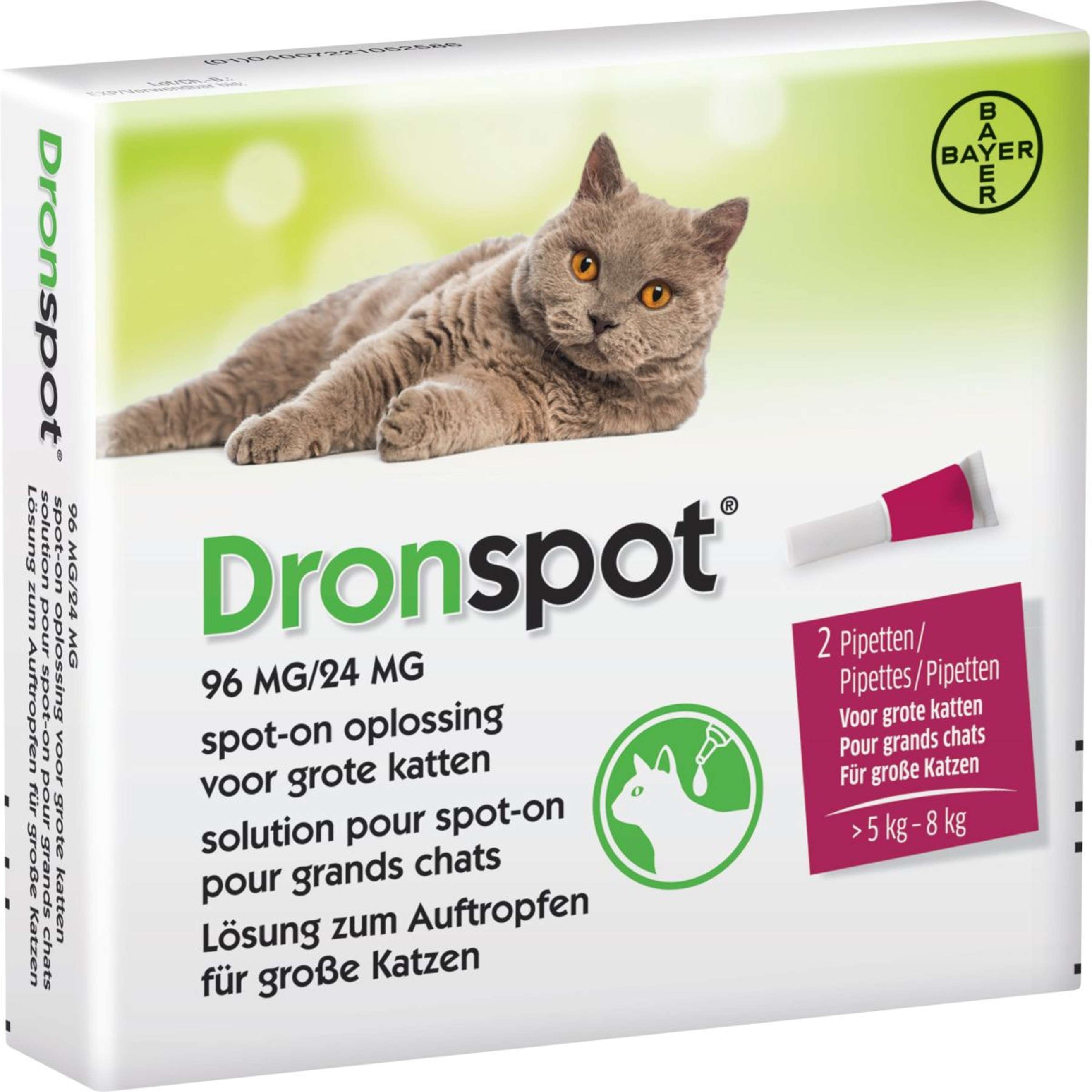 Bayer Dronspot Big Cats 96 mg/24 mg >5-8 kg 2 Pipets