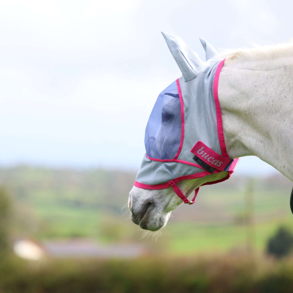Bucas Buzz-Off Fly Mask Deluxe with Ears Blue/Blossom