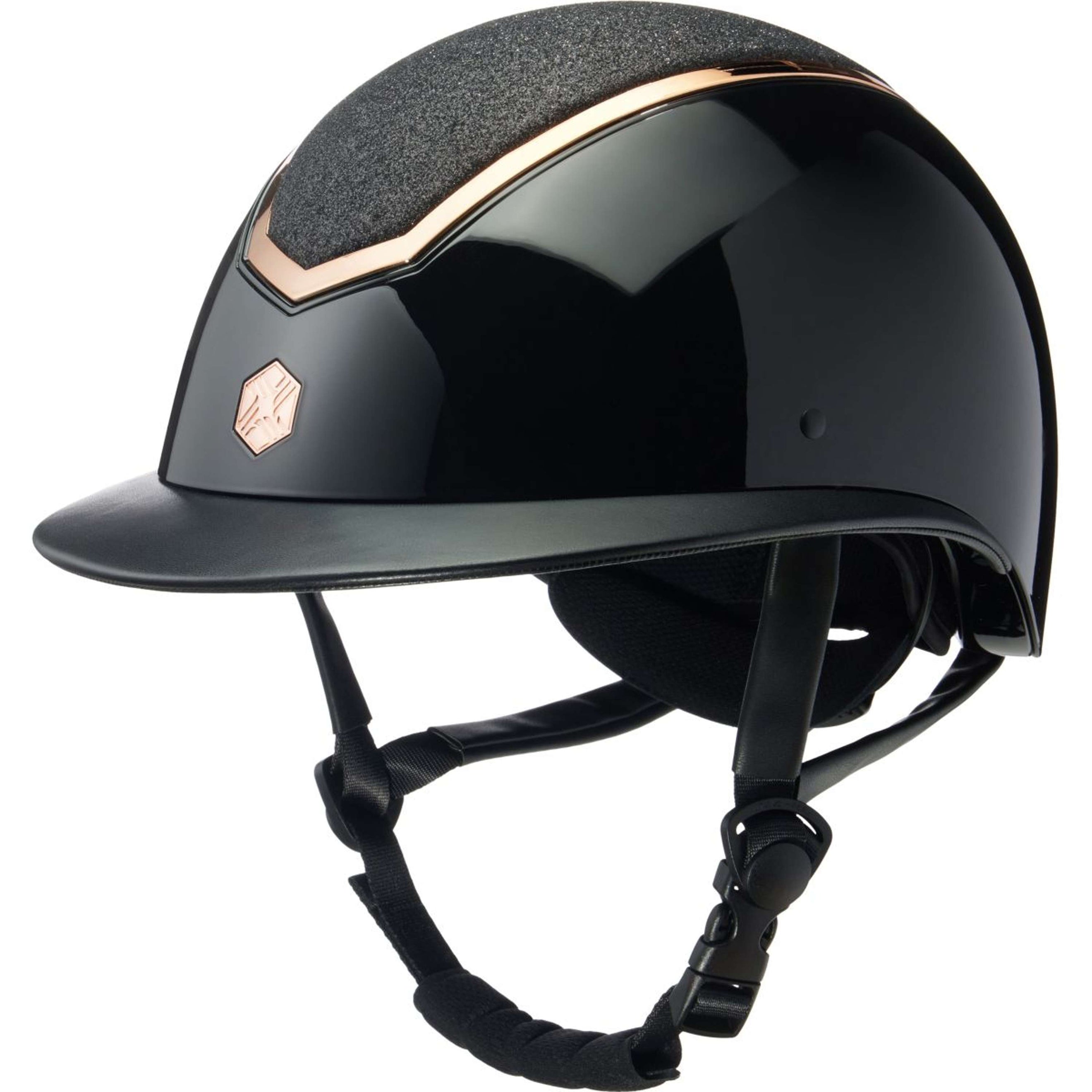 Charles Owen Cap Kylo Sparkly Wide Peak Black Gloss/Rose Gold