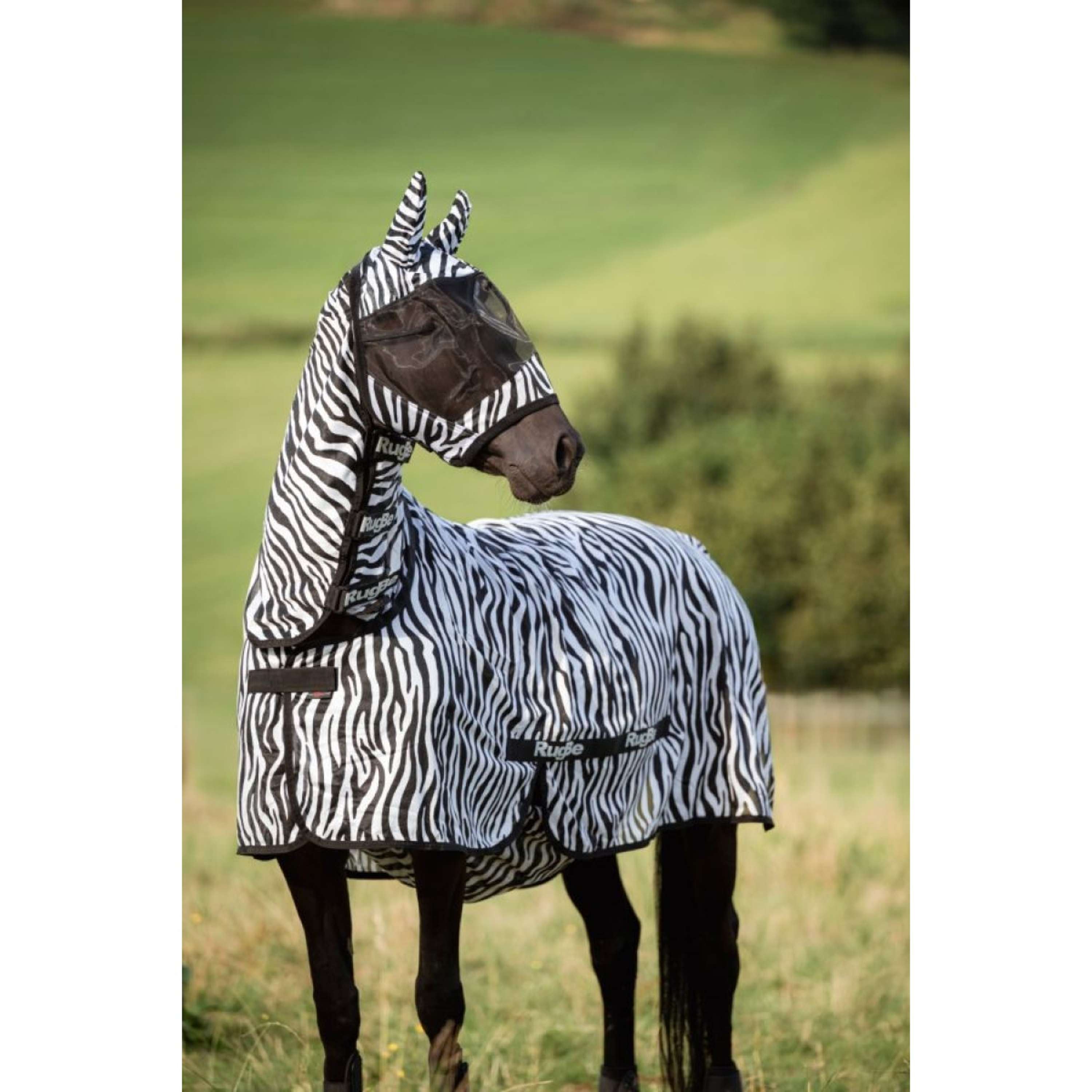 RugBe by Covalliero Fly Mask with Ear Protection Black Zebra
