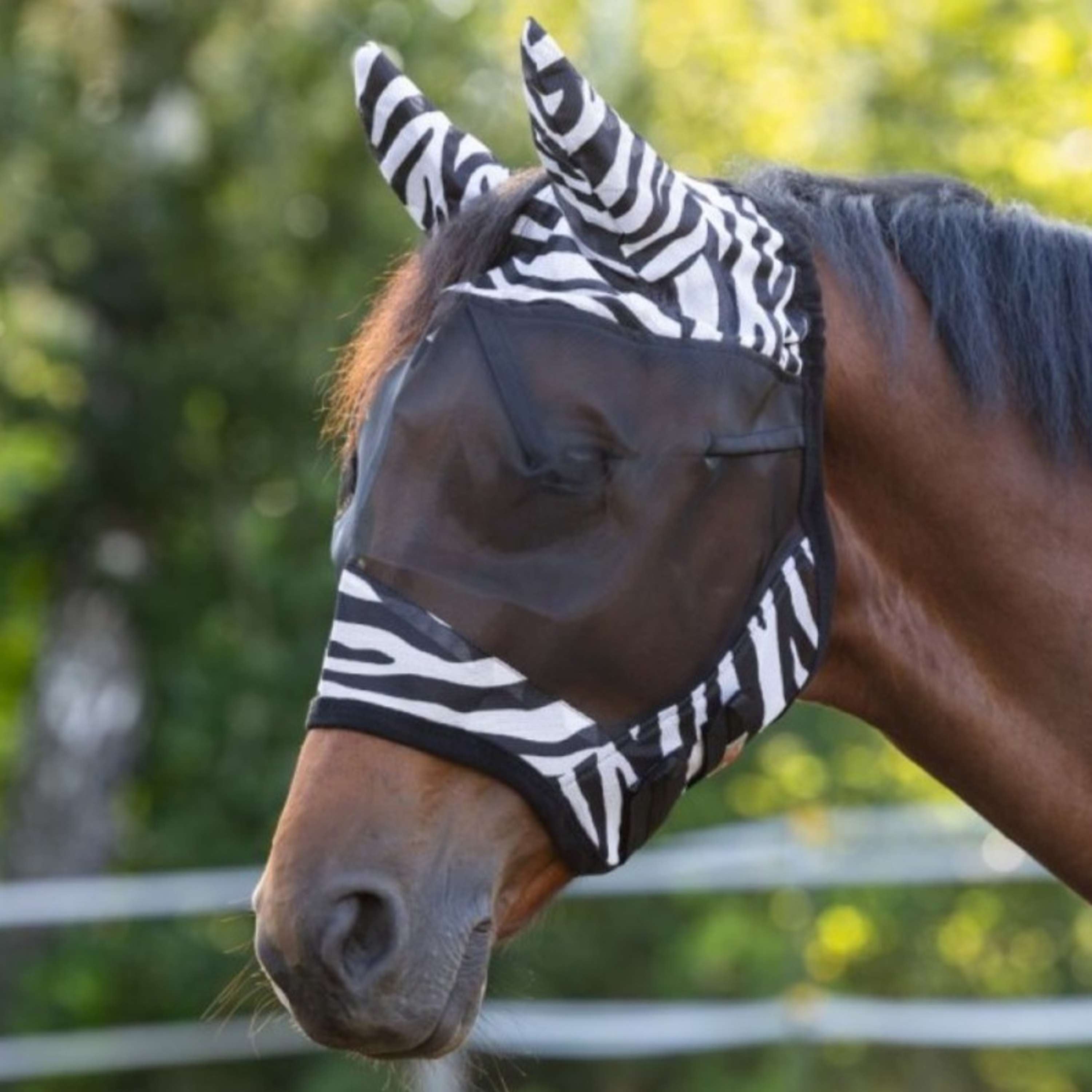 RugBe by Covalliero Fly Mask with Ear Protection Black Zebra