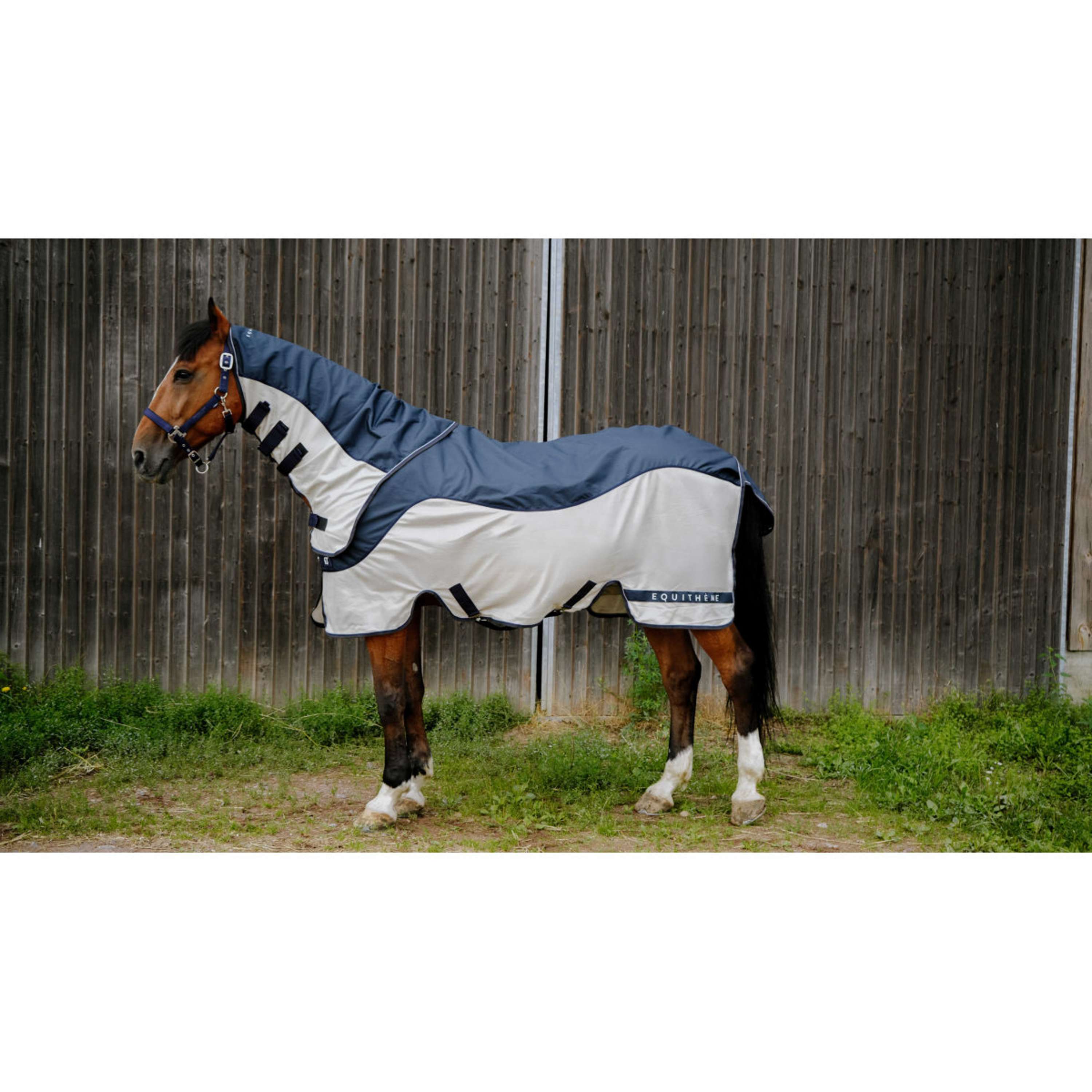 EQUITHÈME Fly Rug TYREX Combofly 600D with a Hood Navy Blue/Grey