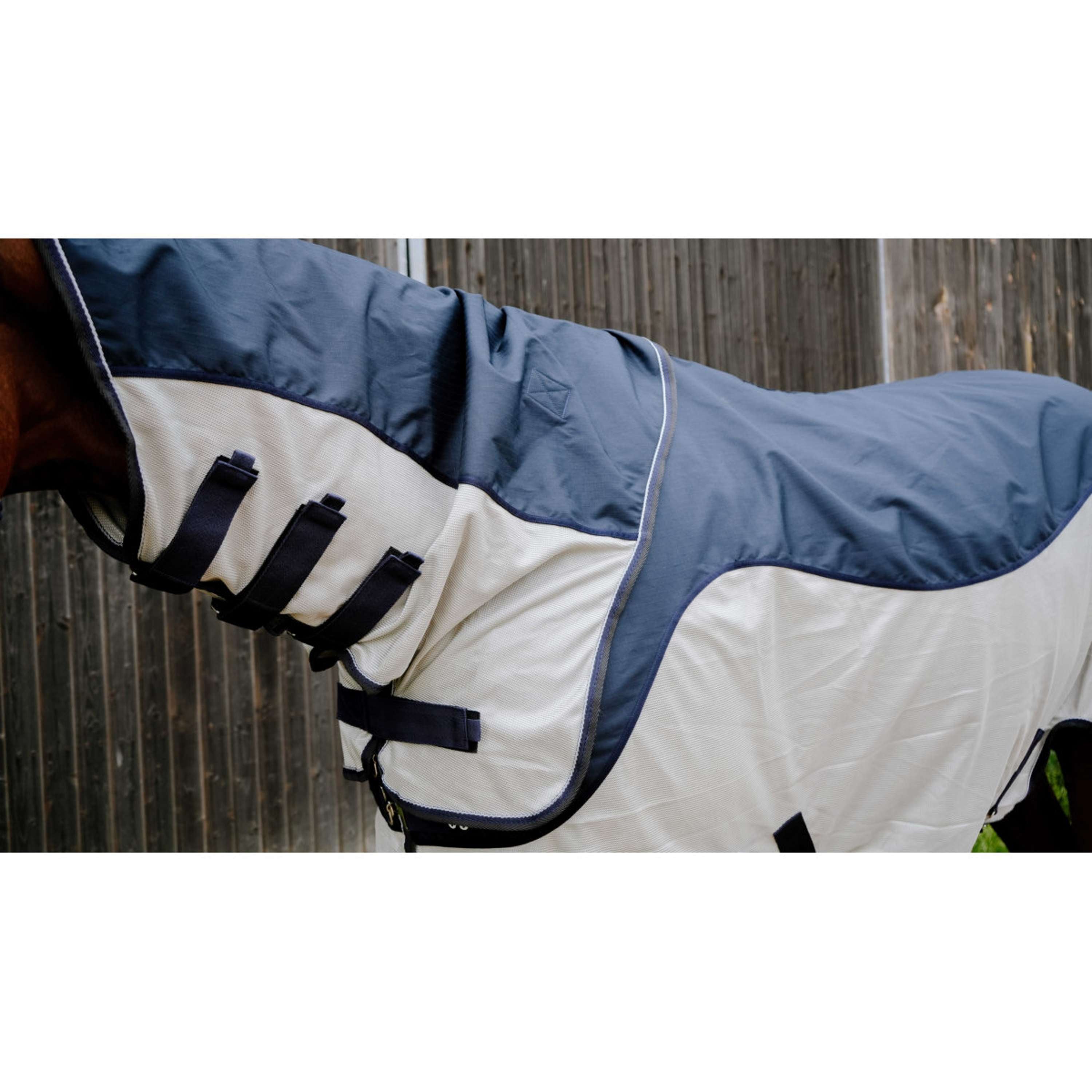 EQUITHÈME Fly Rug TYREX Combofly 600D with a Hood Navy Blue/Grey