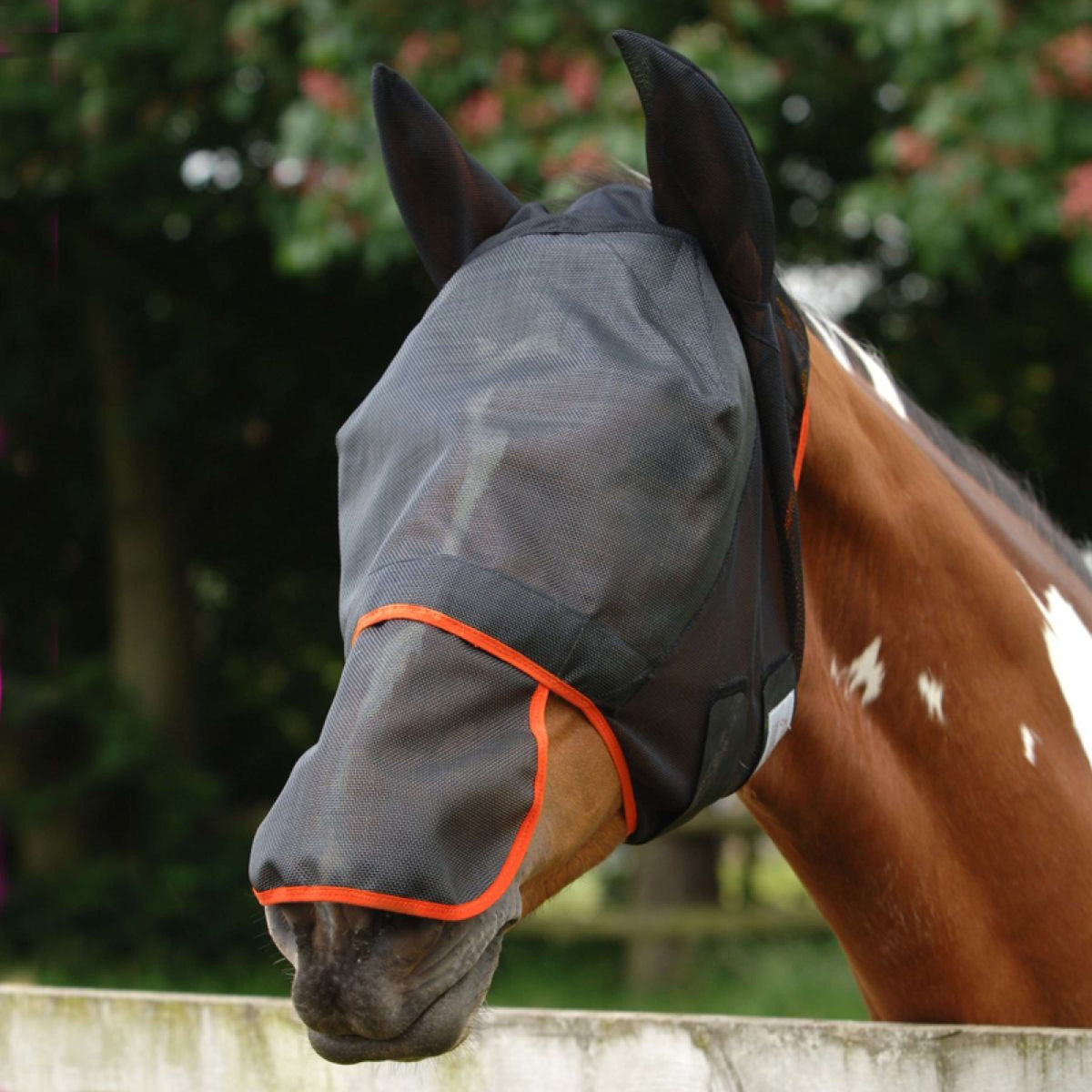 Equilibrium Fly Mask Field Relief Max With Nose Protection Black/Orange