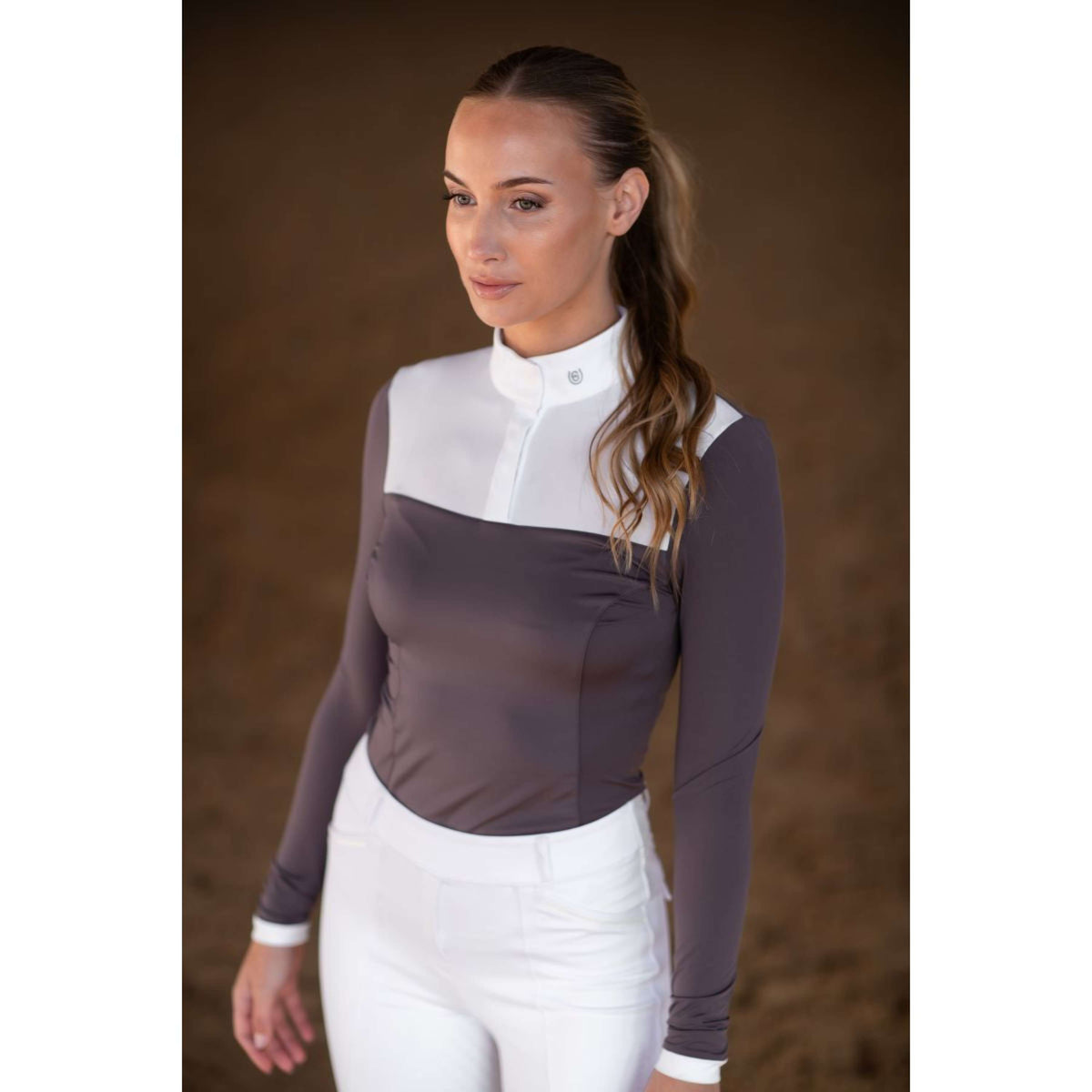 Equestrian Stockholm Competition Shirt Fine Line White/Dark Violet