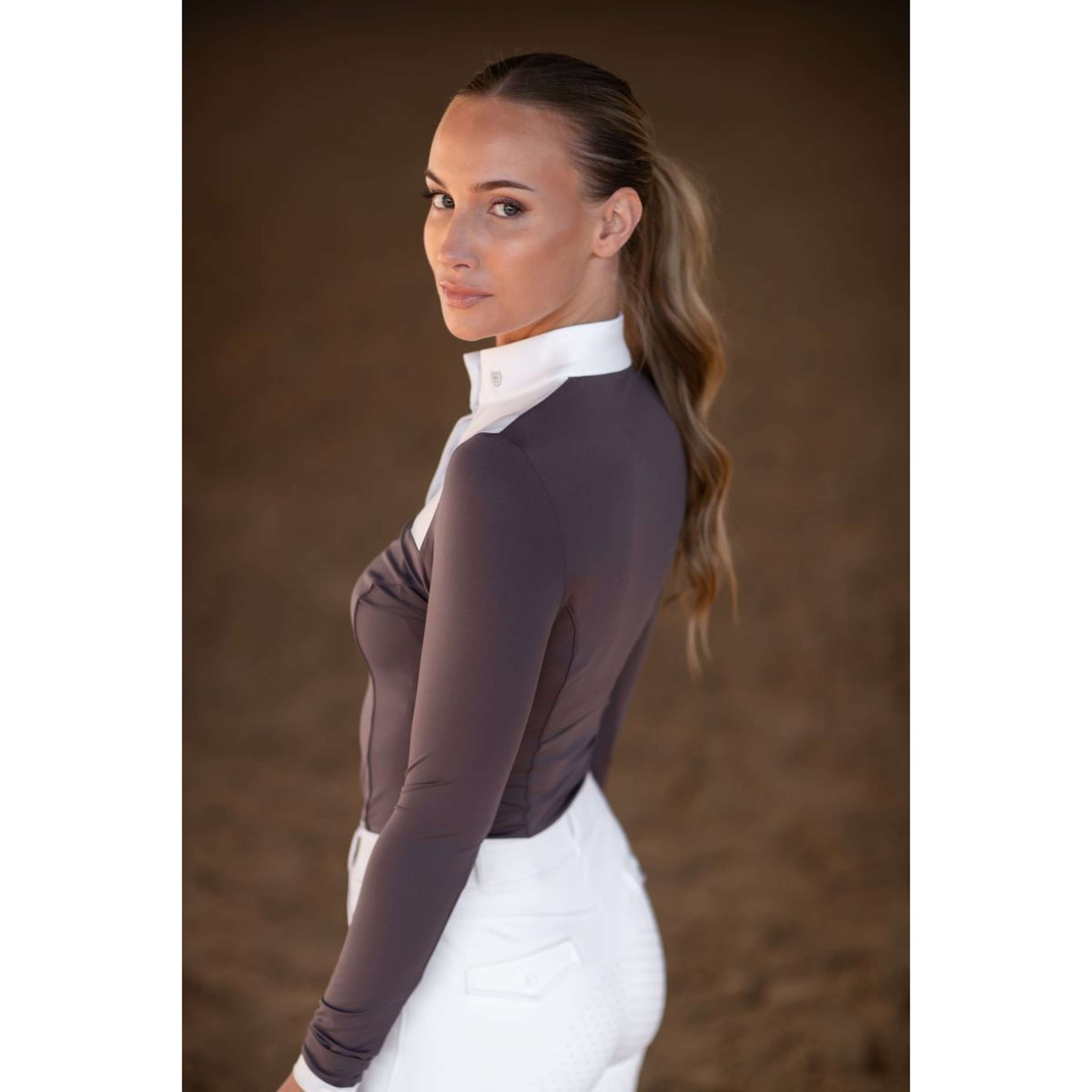 Equestrian Stockholm Competition Shirt Fine Line White/Dark Violet