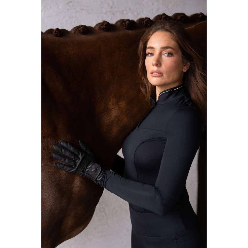 Equestrian Stockholm Riding Gloves Motion All Black Glimmer