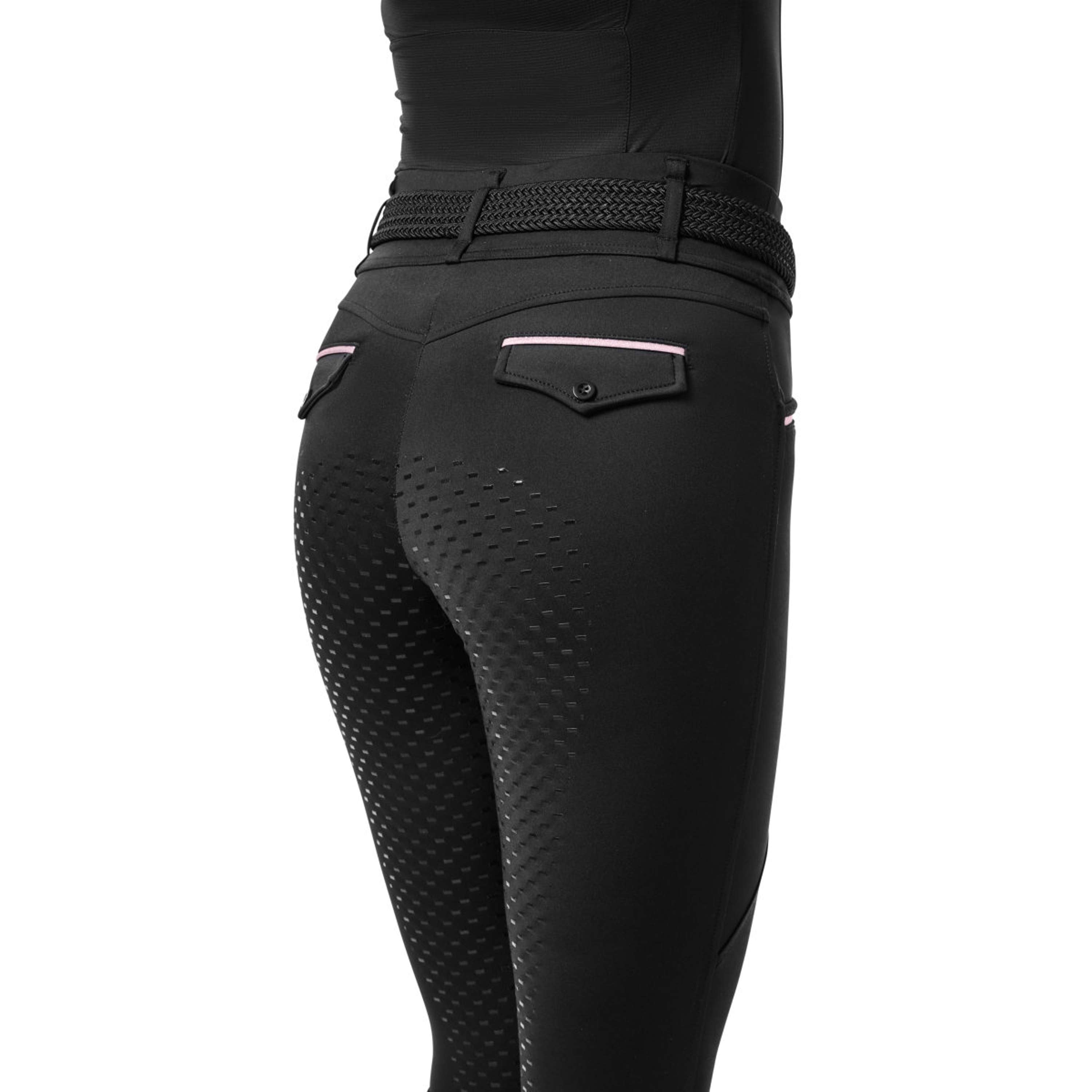 Equestrian Stockholm Riding Legging Premium Full Grip Black & Pink Glimmer