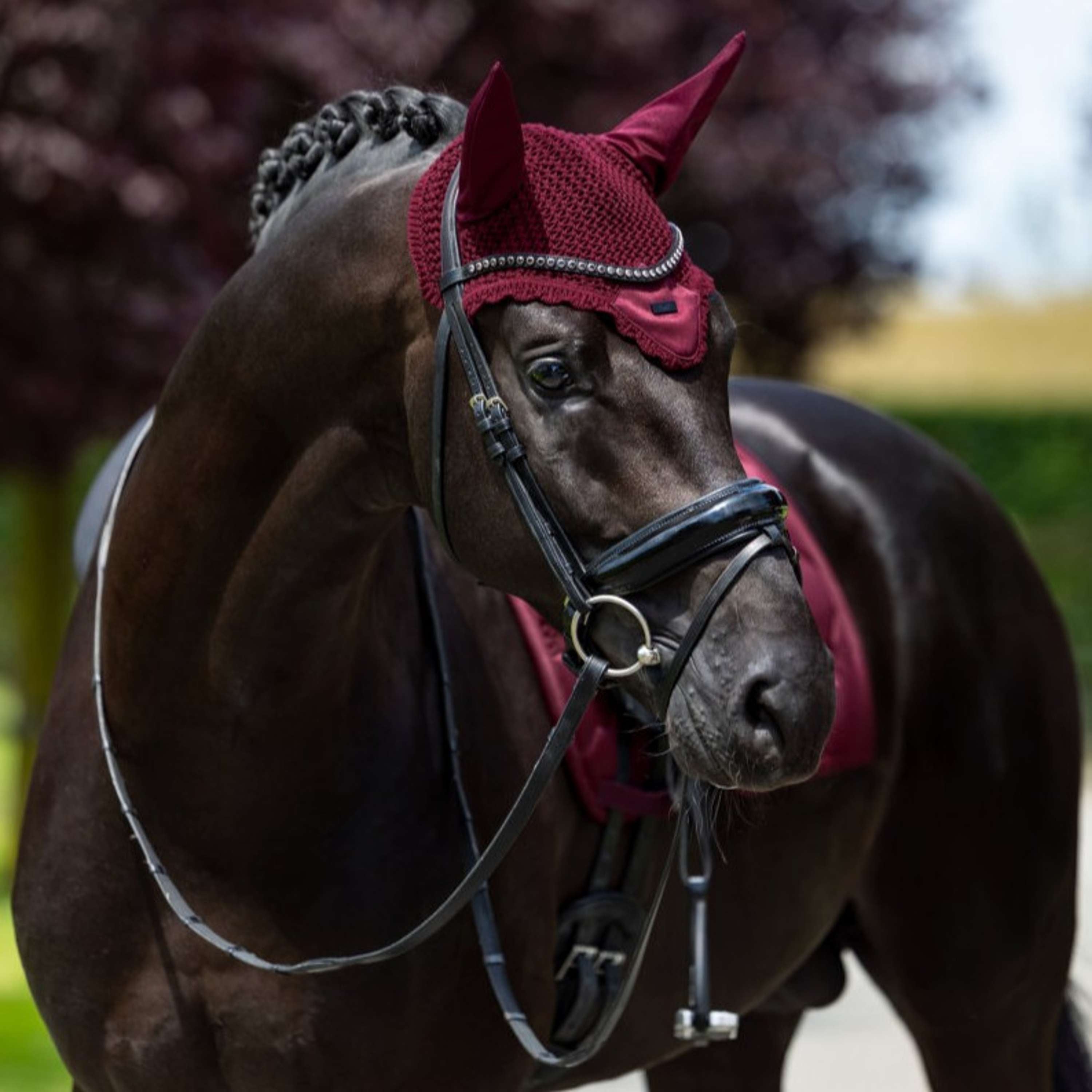 Equestrian Stockholm Ear Bonnet Satin Merlot