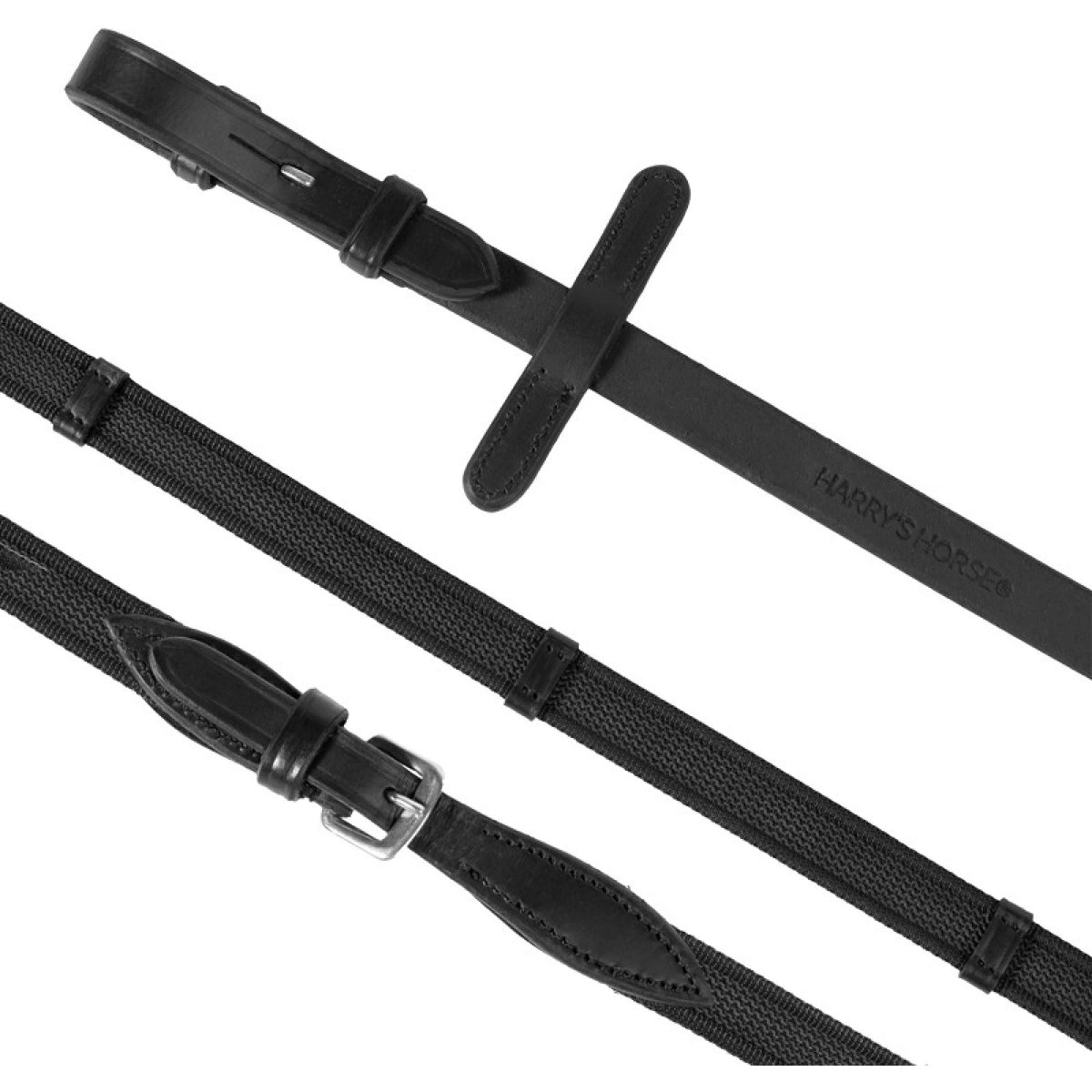 Harry's Horse Reins Supergrip with Stoppers Black