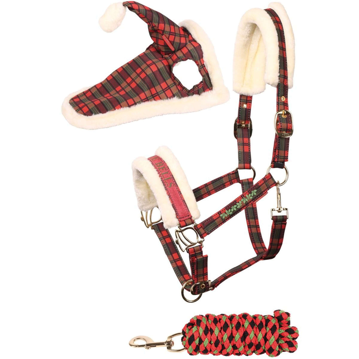 Harry's Horse Head Collar Set and Hat Check Christmas Red