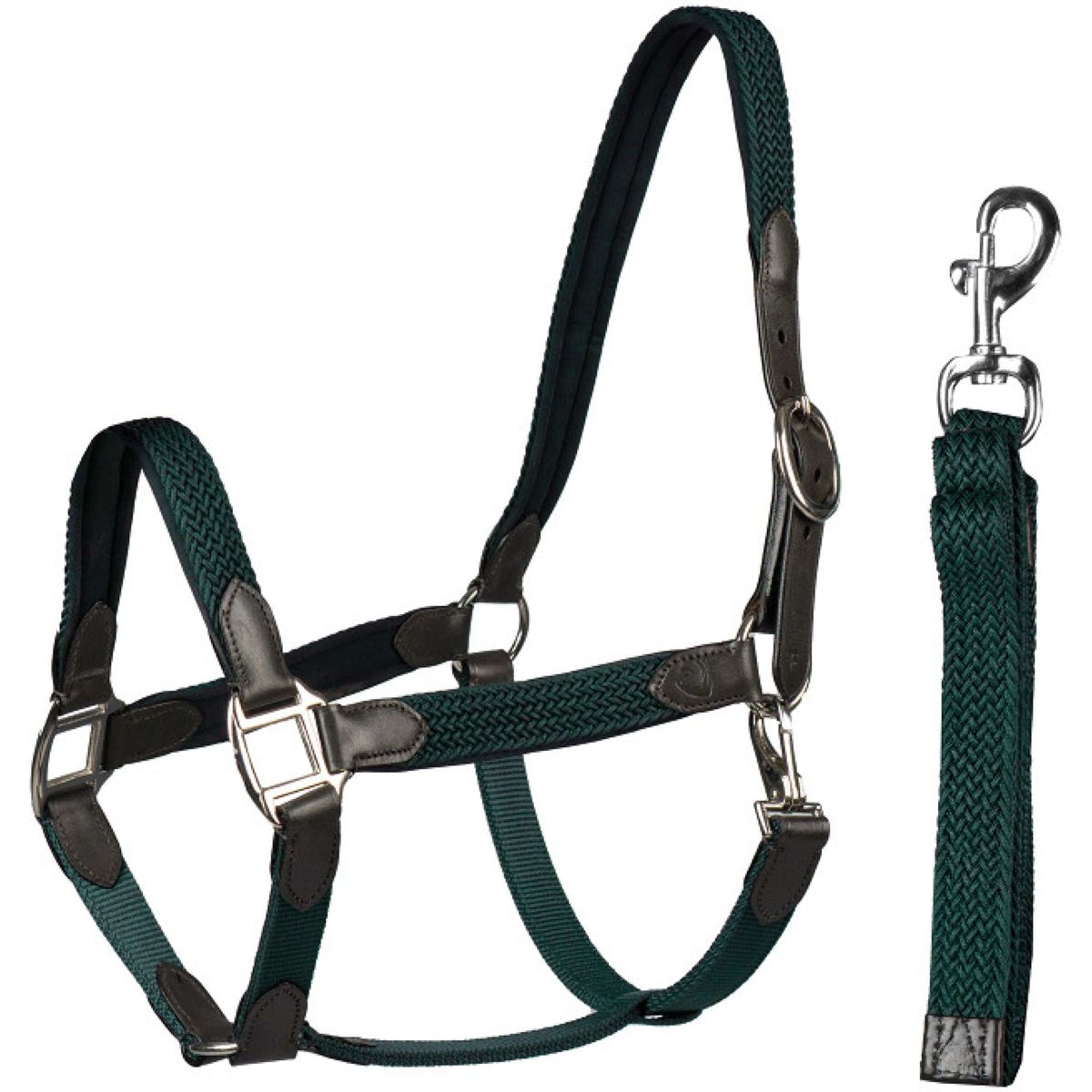 HORKA Halter Set Leather with braided nylon Brown Green