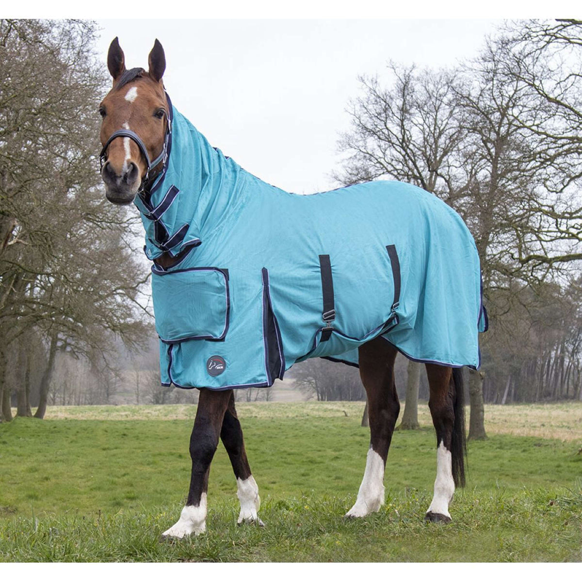 HKM Fly Rug Lissabon with a Hood Aqua