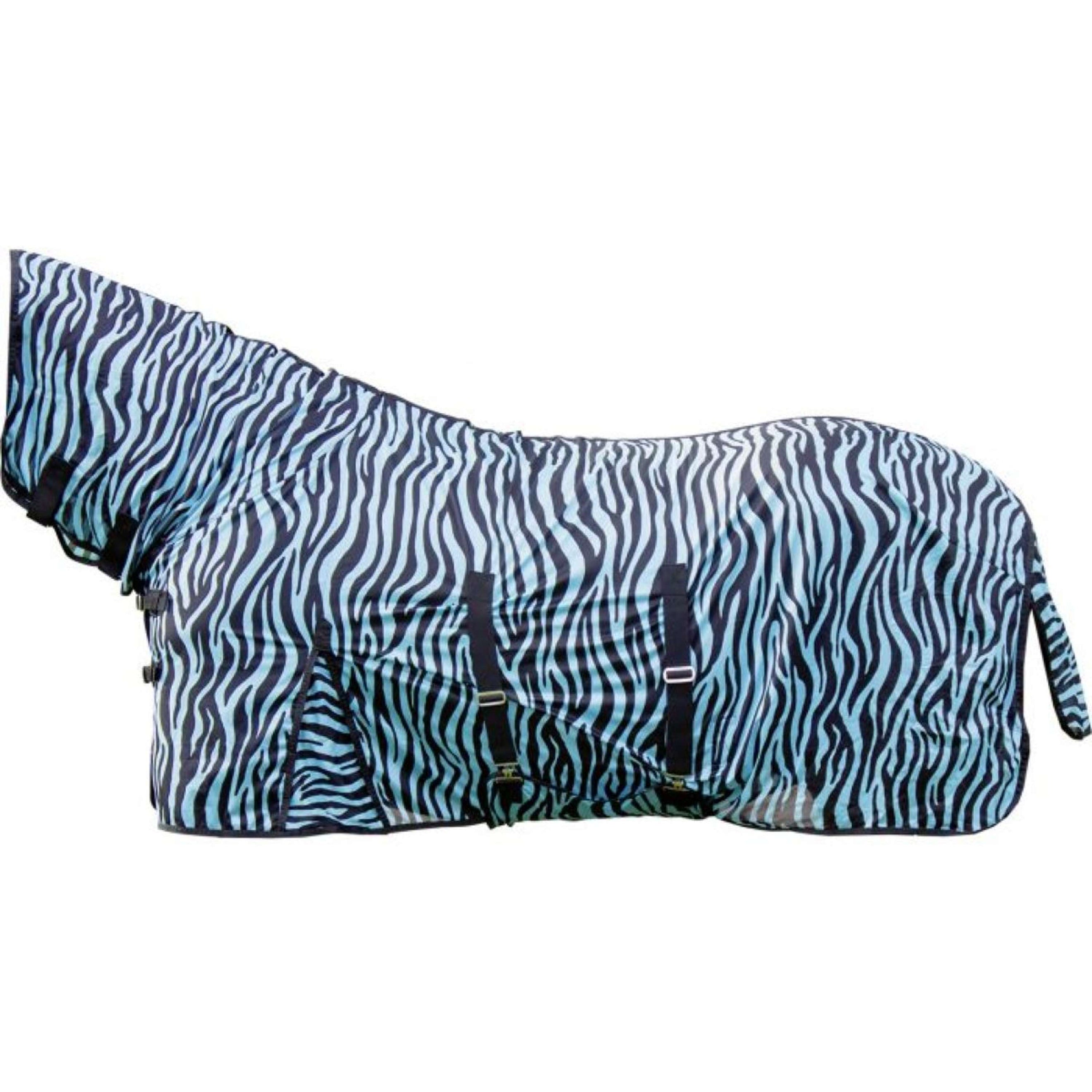 HKM Fly Rug Zebra Aqua with a Hood Lemon/Black